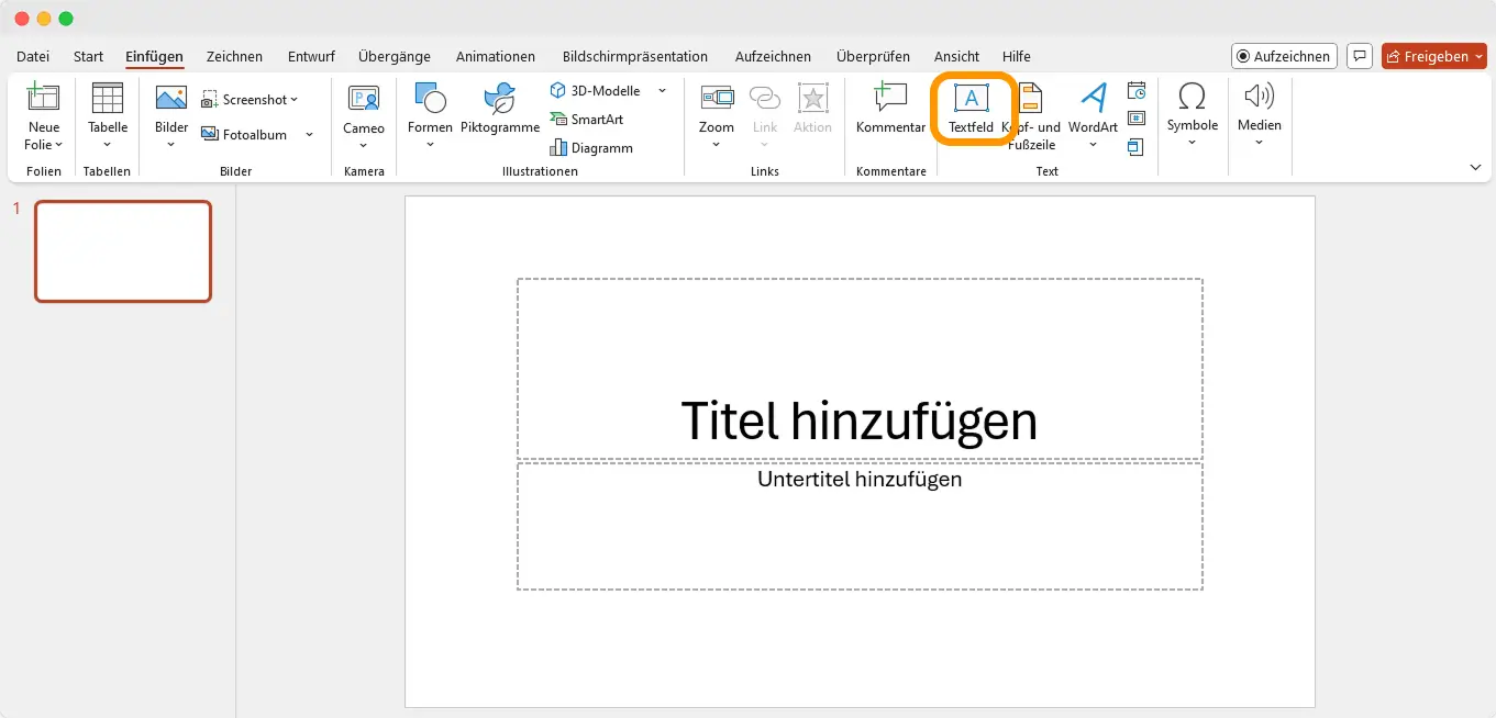 Hinzufügen von Textfeldern in PowerPoint zur Erstellung eines Ausbildungszertifikats. Benutzeroberfläche beim zertifikat erstellen powerpoint.