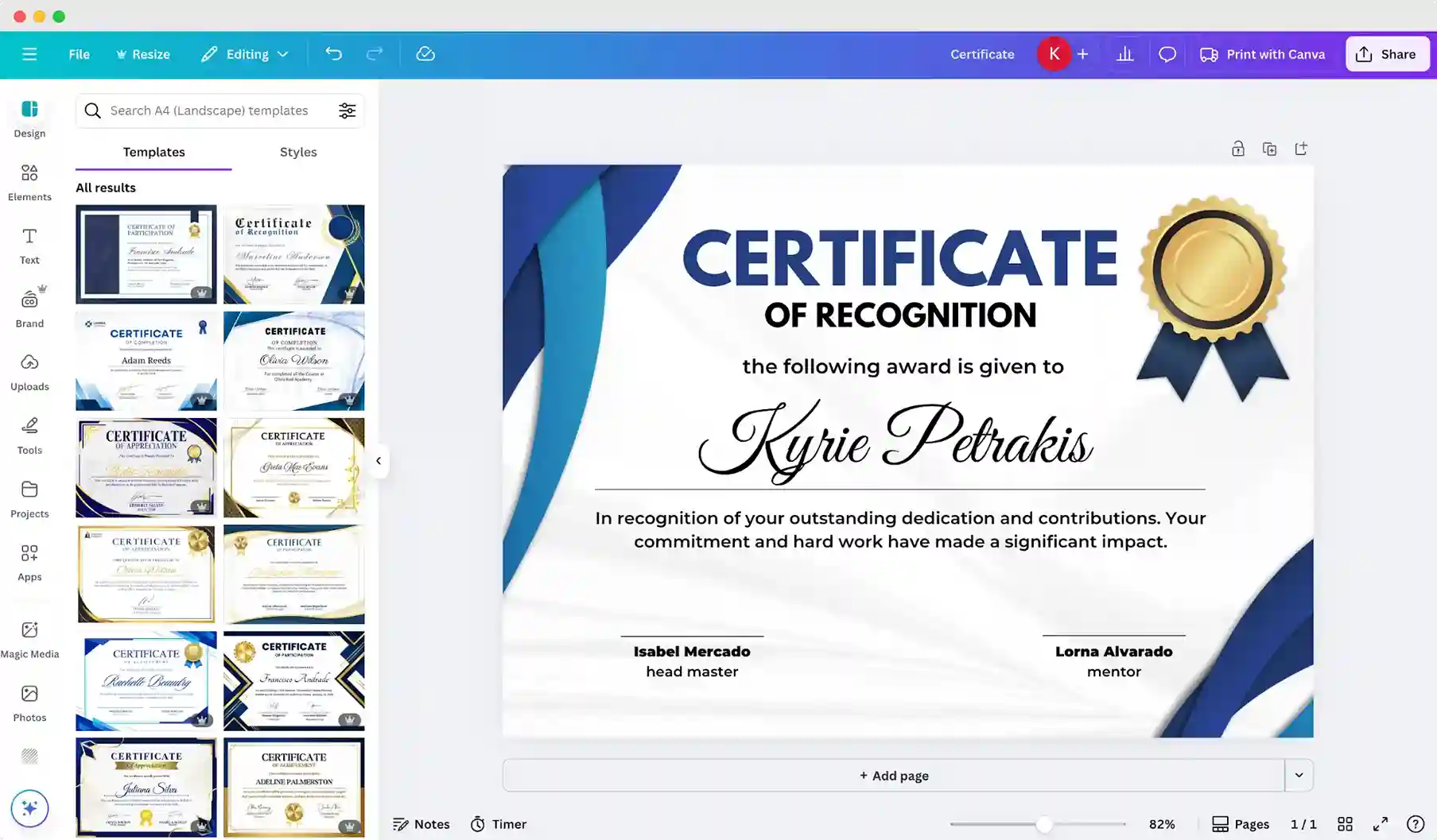 Canva certificate template editor with a customizable design, often mentioned among CertifyOne alternatives. Canva certificate template editor with a customizable design, often mentioned among CertifyOne alternatives.