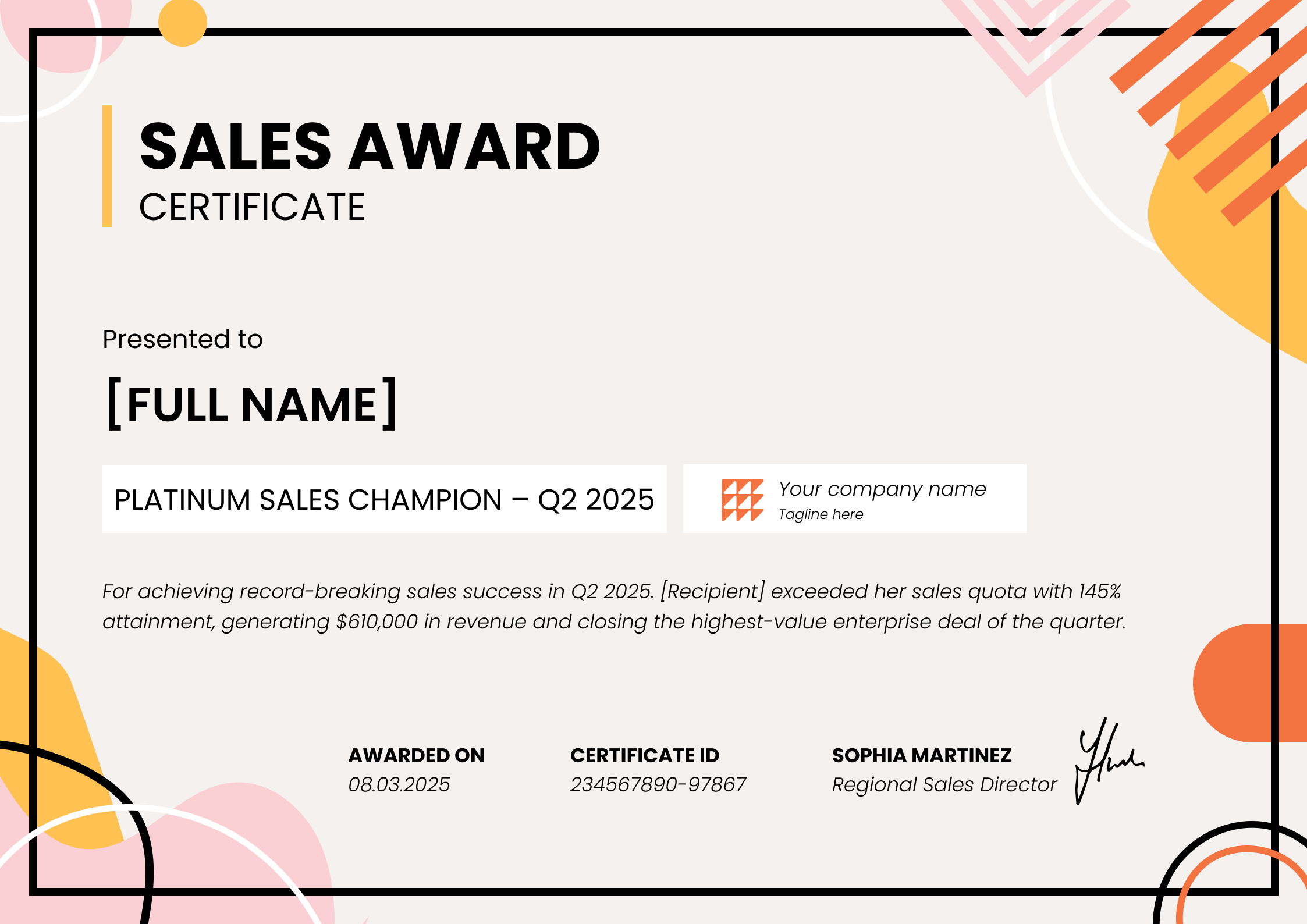 Modern and abstract sales award certificate template Modern and abstract sales award certificate template