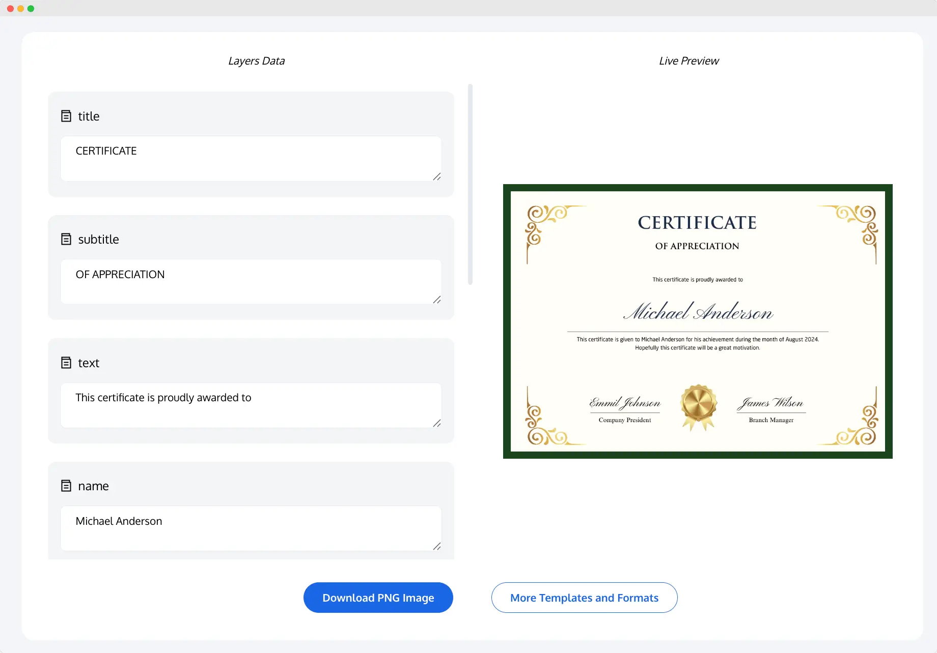 EdgeOne interface for creating and sending certificates with editable recipient fields. EdgeOne interface for creating and sending certificates with editable recipient fields.