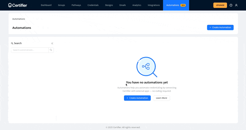 Starting an automation in Certifier’s dashboard.