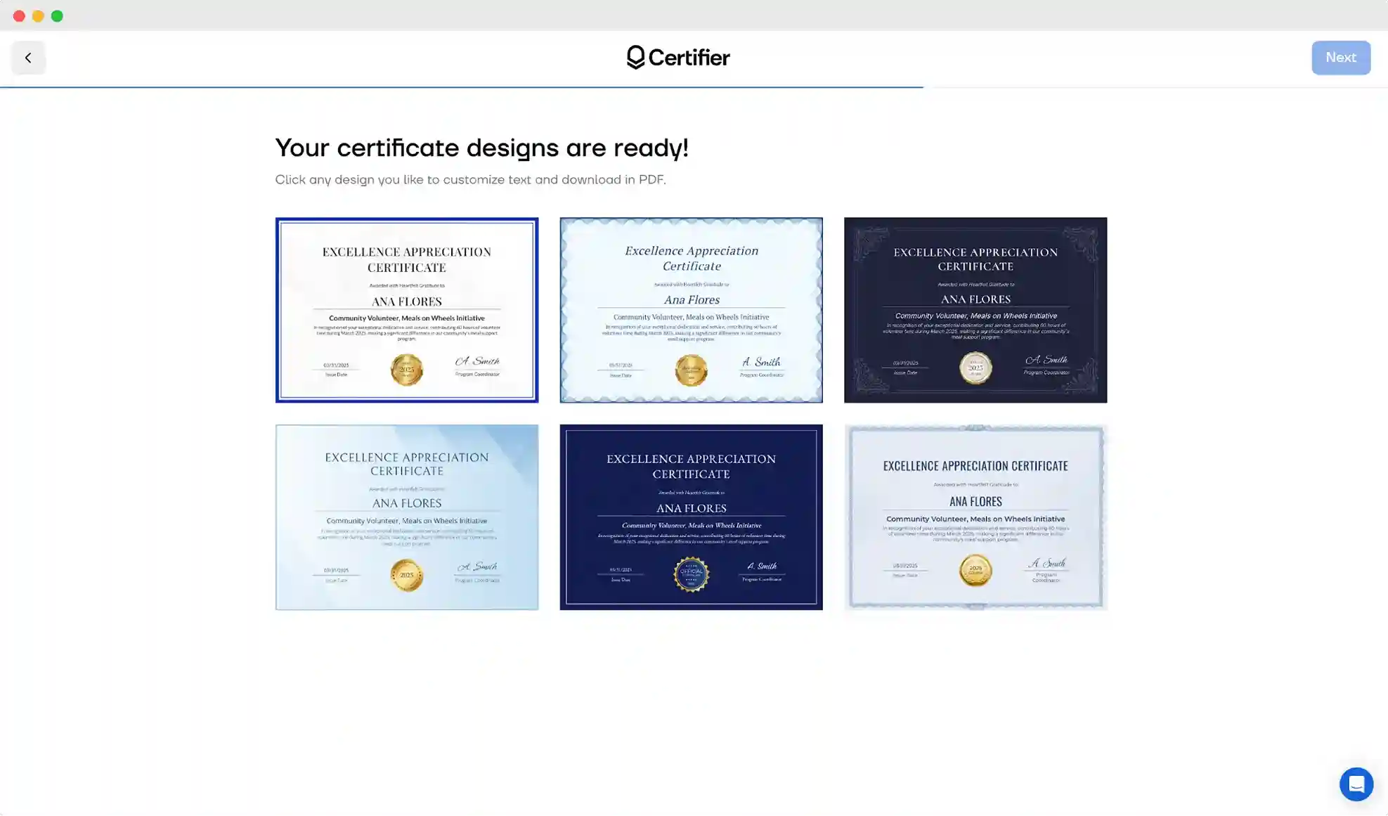 Stunning certificates suggested by Certifier AI certificate generator.