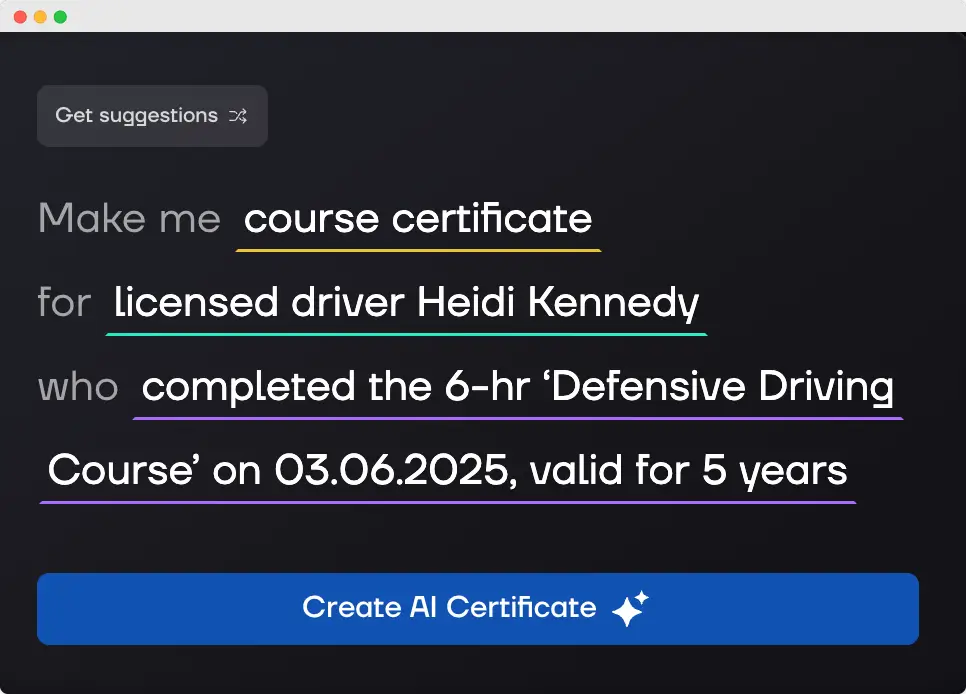 A prompt field to fully customize AI certificates without design skills needed.
