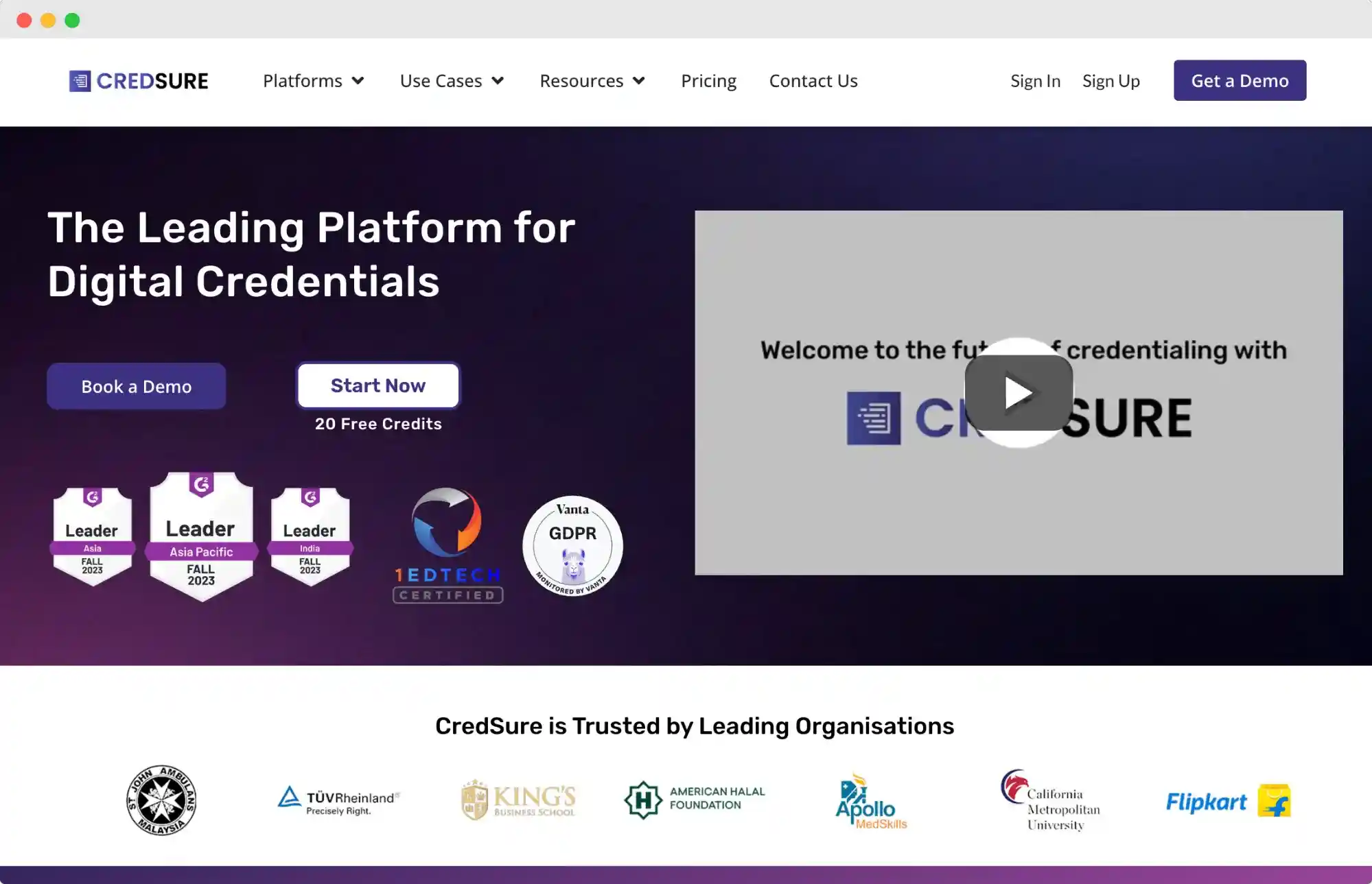 CredSure official homepage showcasing its blockchain-based digital credential platform.