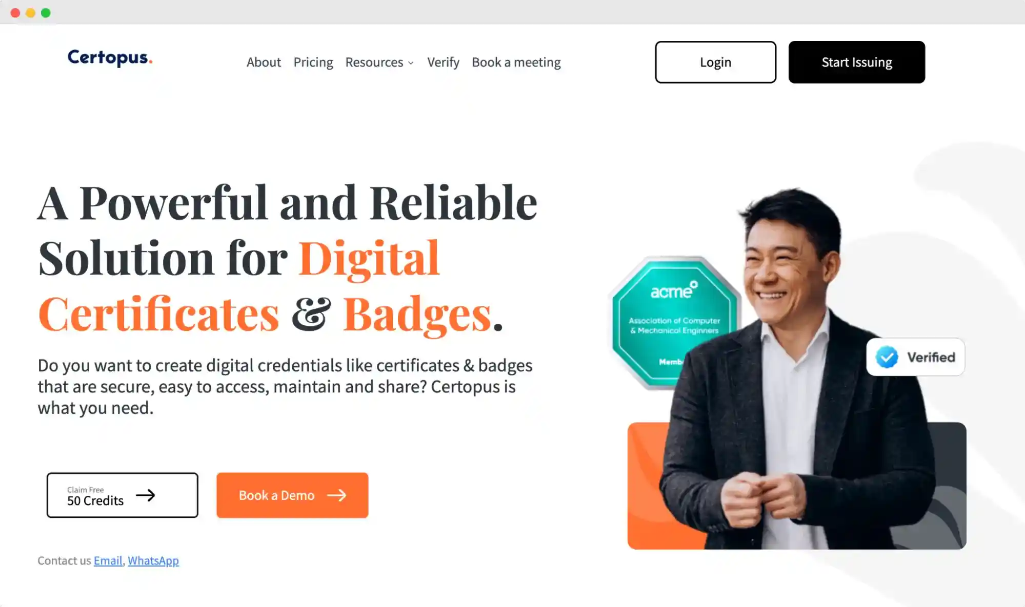 Certopus homepage with tagline “A Powerful and Reliable Solution for Digital Certificates & Badges.” Certopus homepage with tagline “A Powerful and Reliable Solution for Digital Certificates & Badges.”