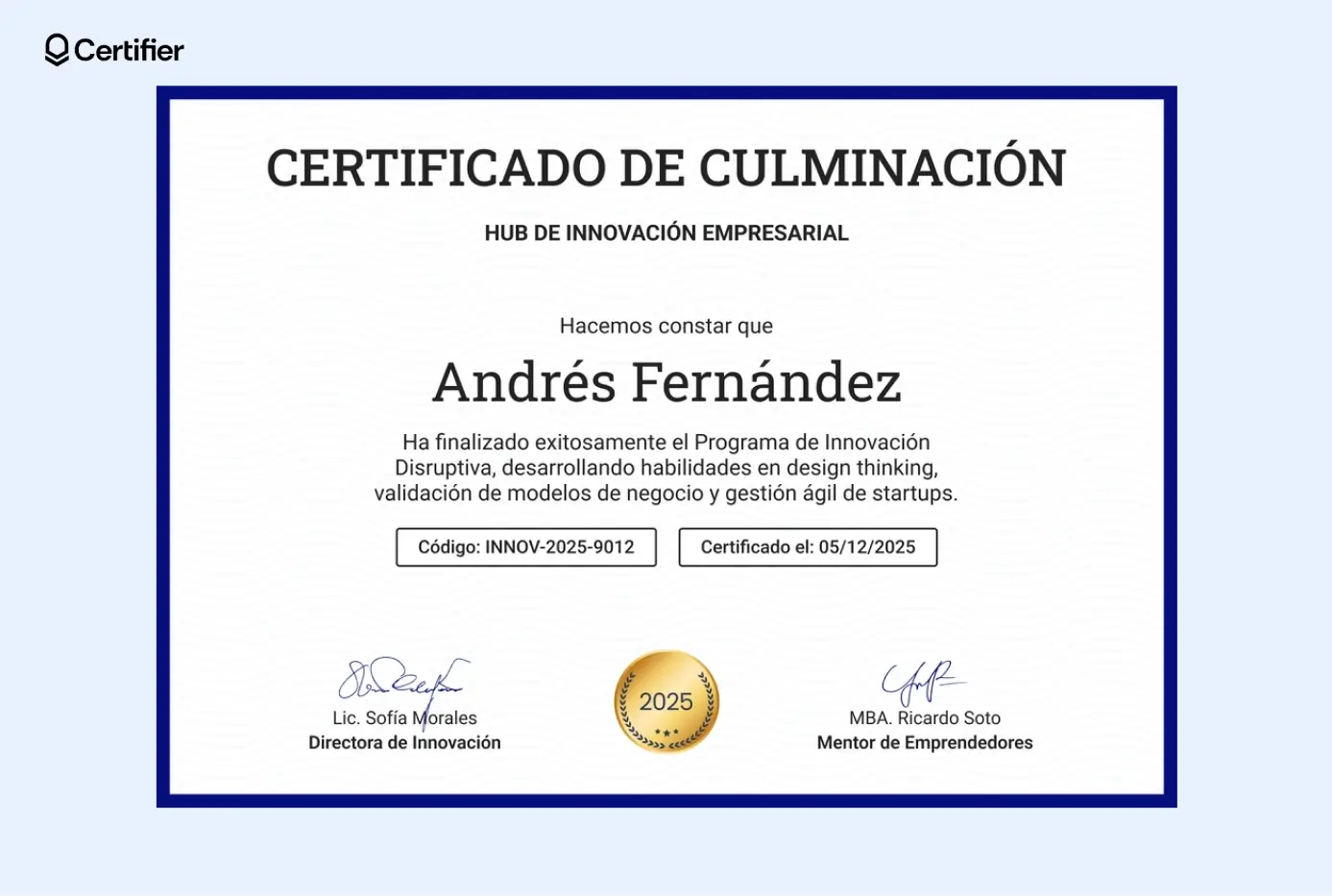 Diploma energético en Word con fondo verde y amarillo.