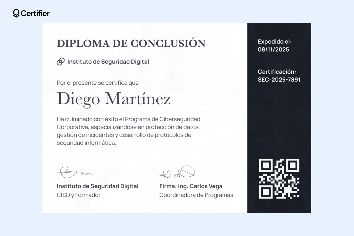 Diploma profesional en Word con líneas dinámicas y tonos verdes.