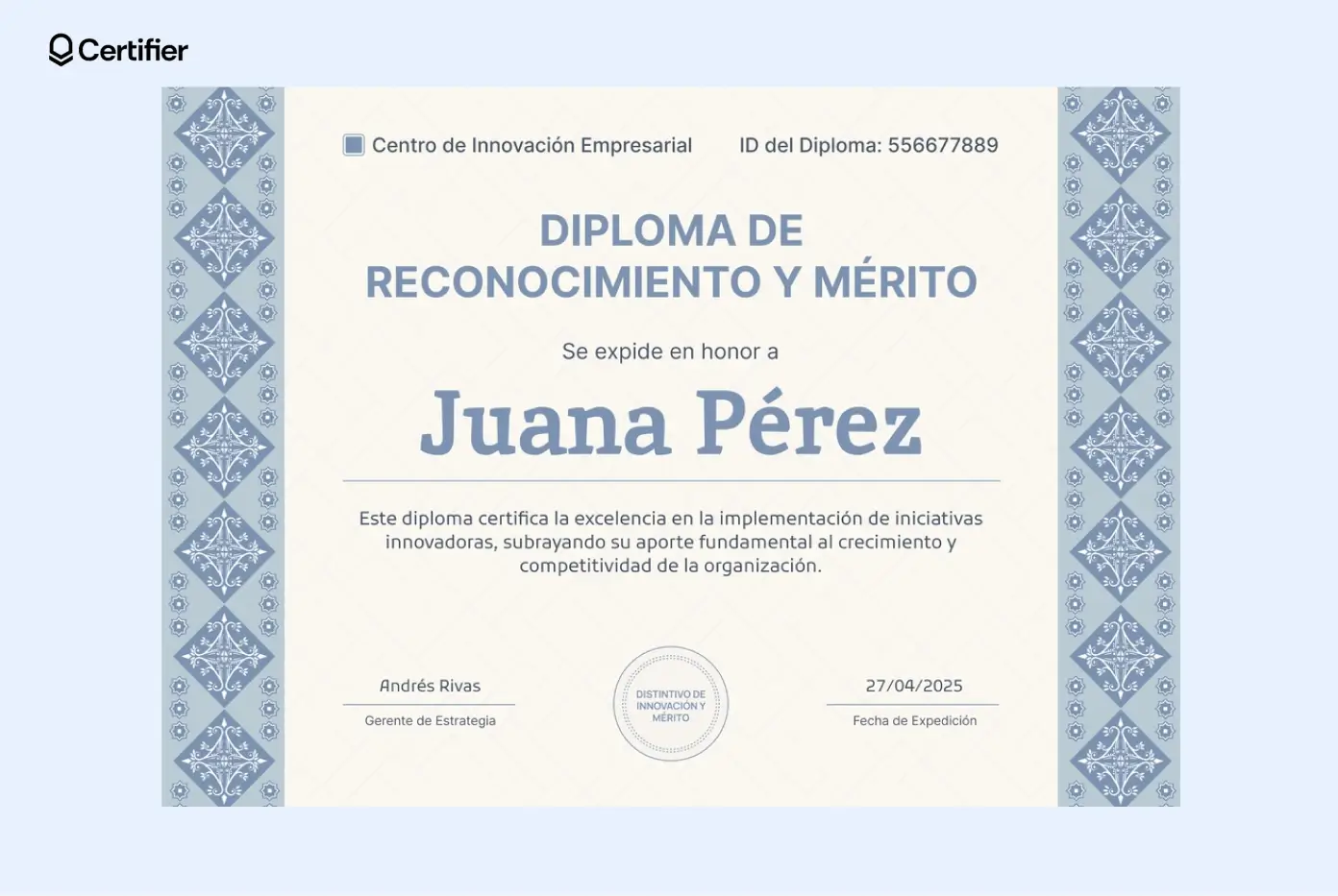 Diploma creativo en Word con marco geométrico colorido.