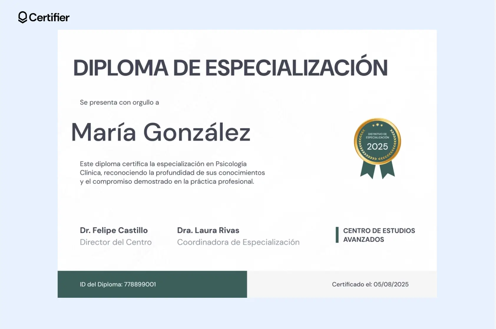 Diploma en Word con sello dorado y diseño elegante.