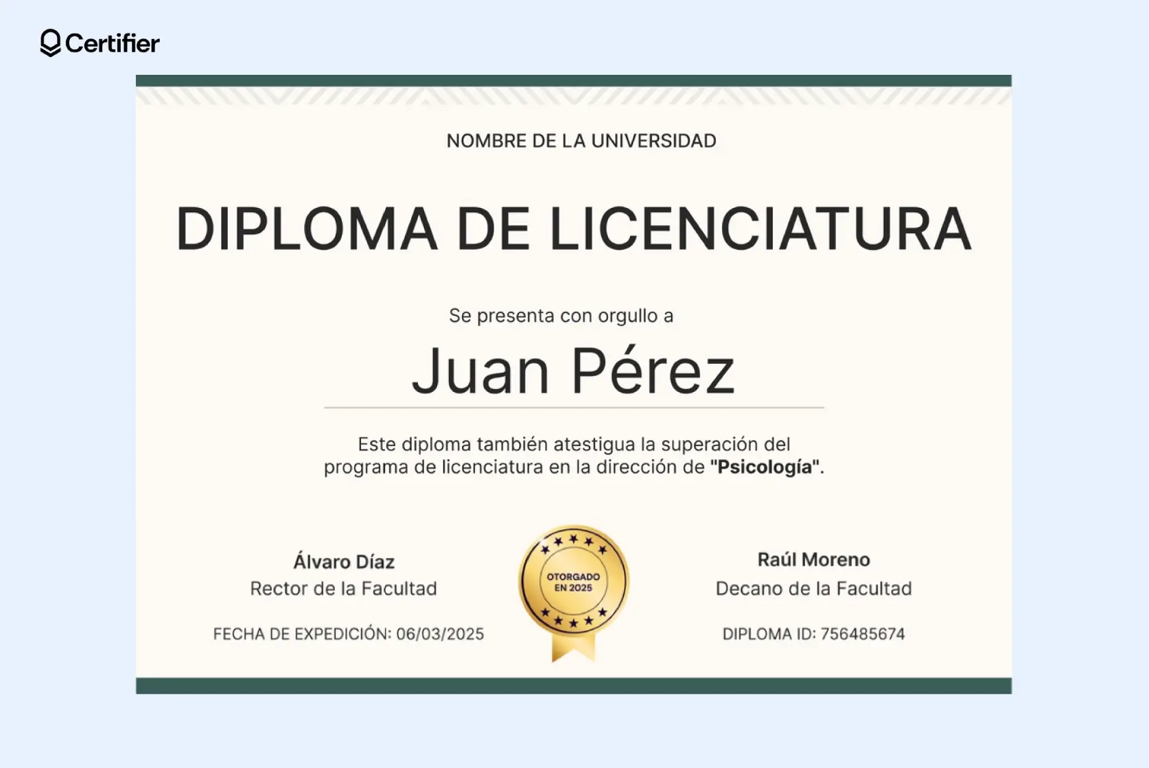 Diploma académico en Word con diseño colorido y firmas de autoridades.