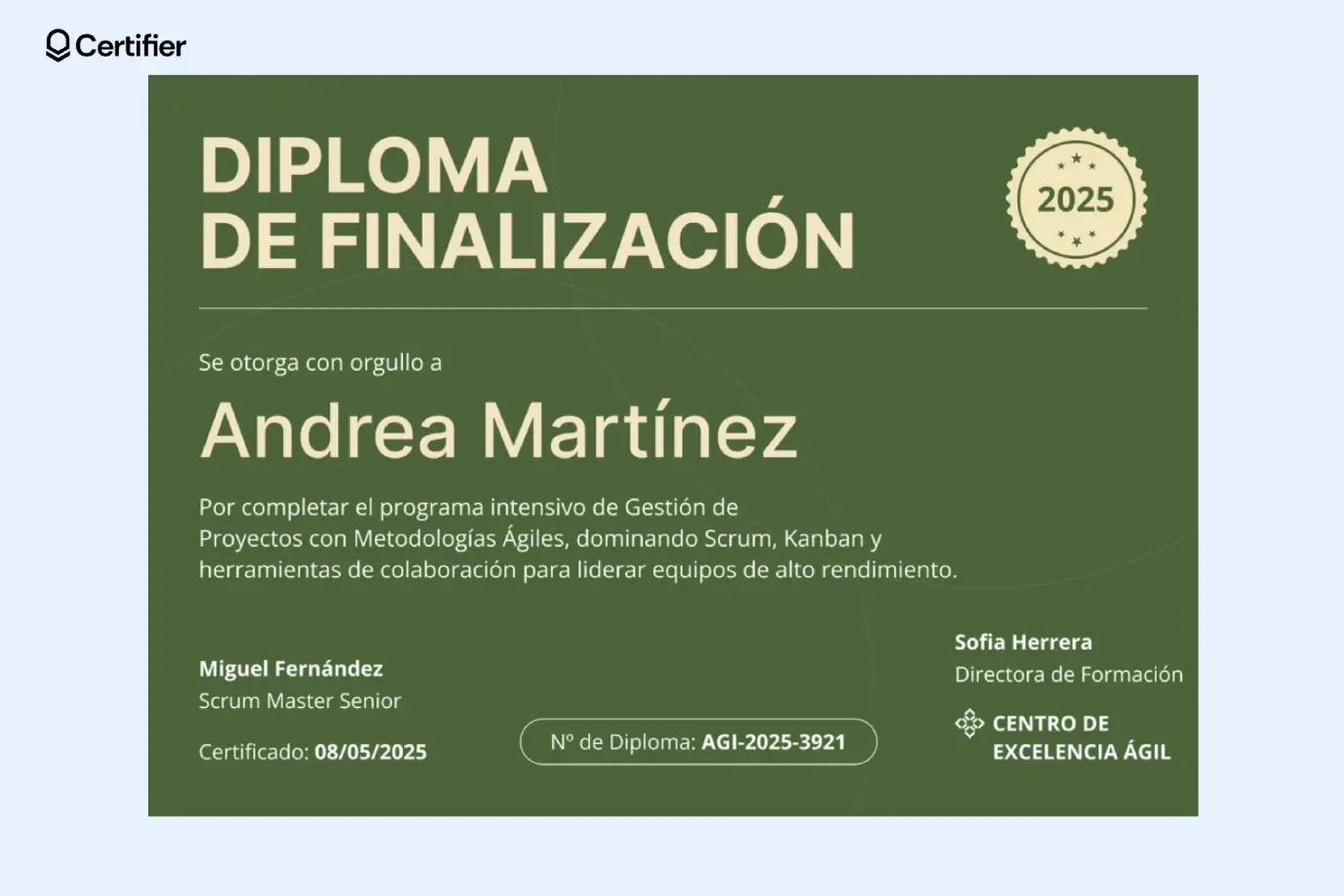 Diploma en Word con diseño minimalista y marco azul.
