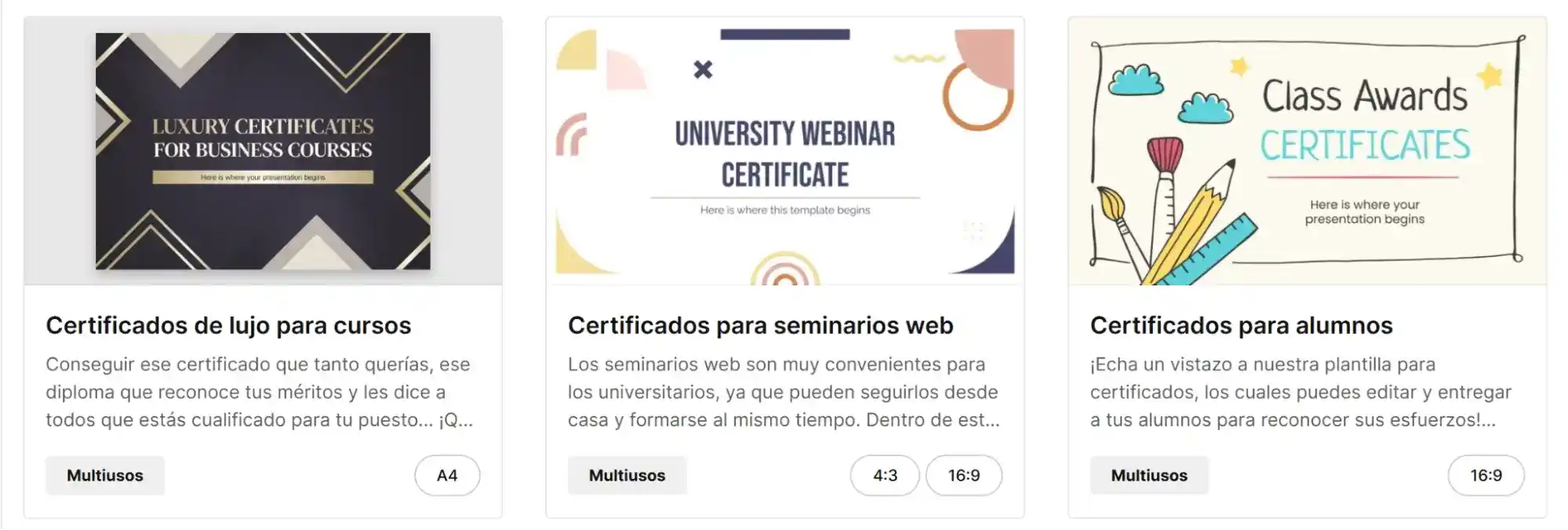 Plantilla de certificados de lujo en PowerPoint para cursos profesionales: Slidesgo.