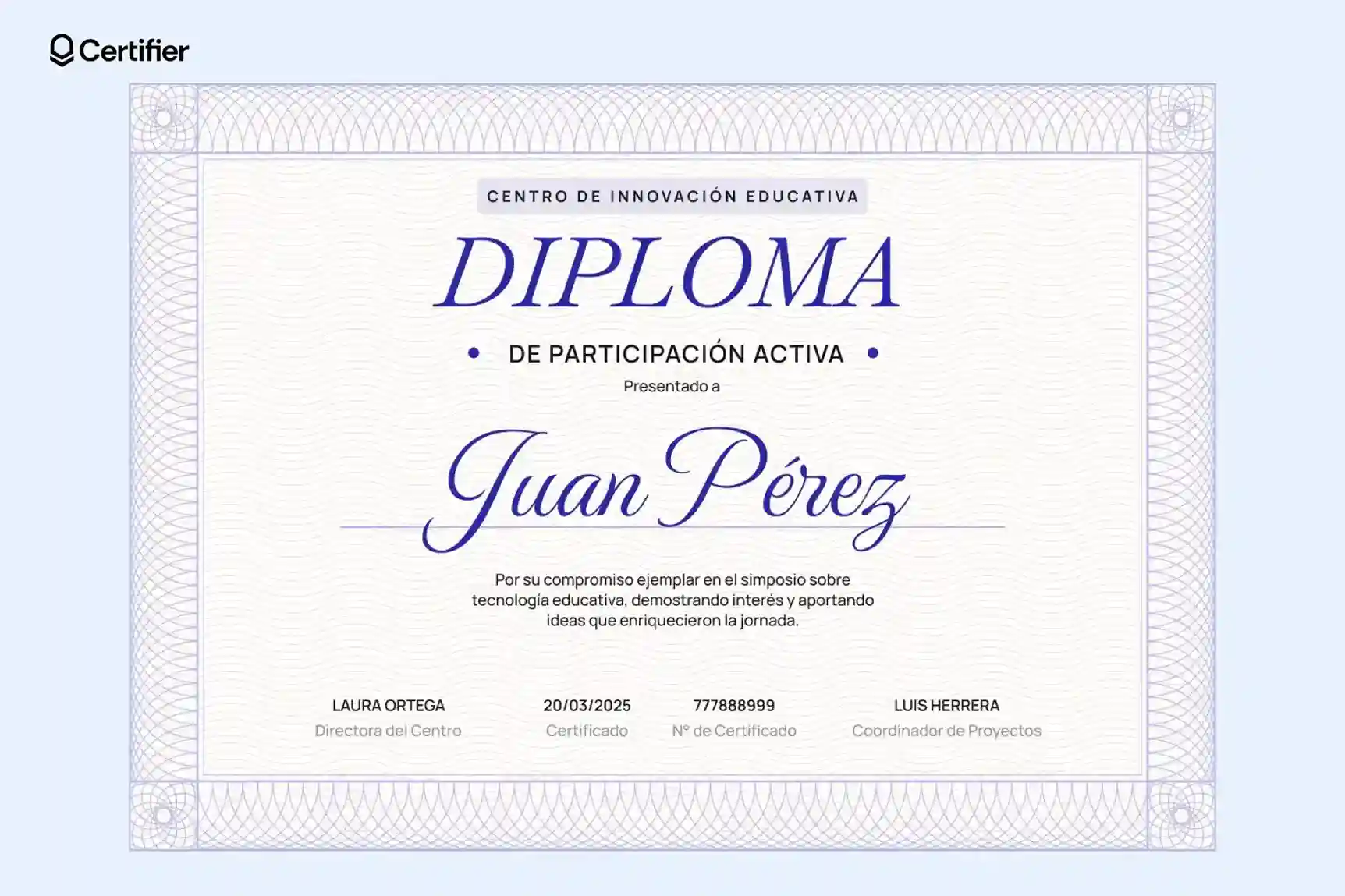 Diploma en PowerPoint con diseño futurista y patrón de seguridad.