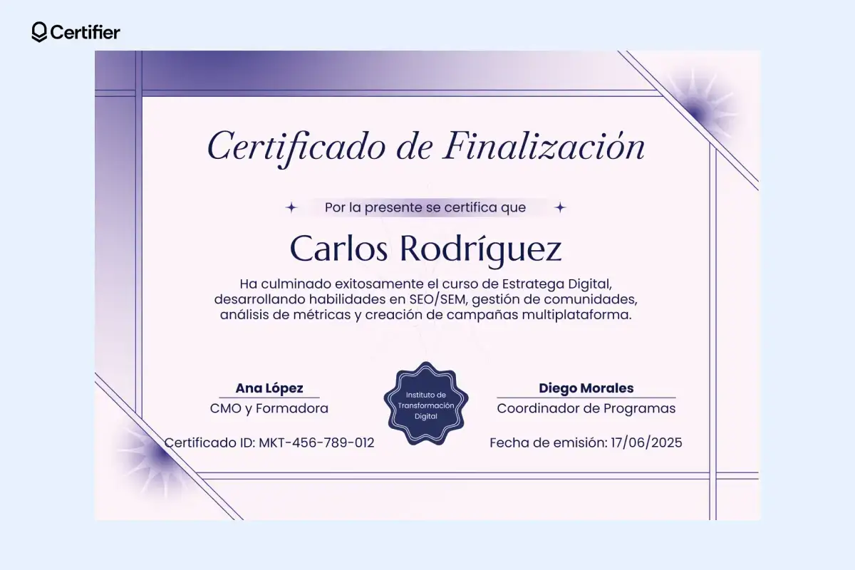 Plantillas de diplomas en Power Point para editar llamativas y versátiles, ideales para cursos online y seminarios.