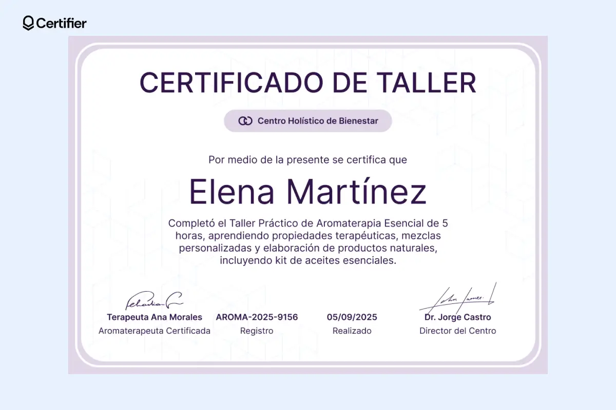Plantillas de diplomas para talleres con espacio para logotipo, nombre y firmas.