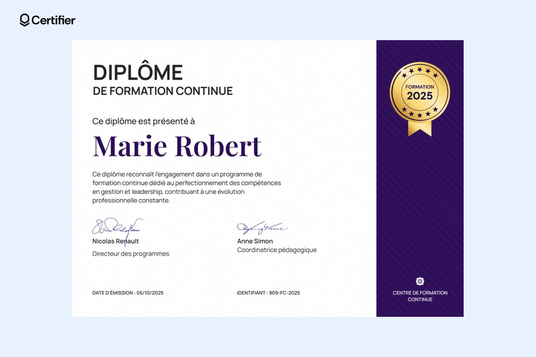 Modèle diplôme Word moderne aux couleurs vives et au design dynamique.