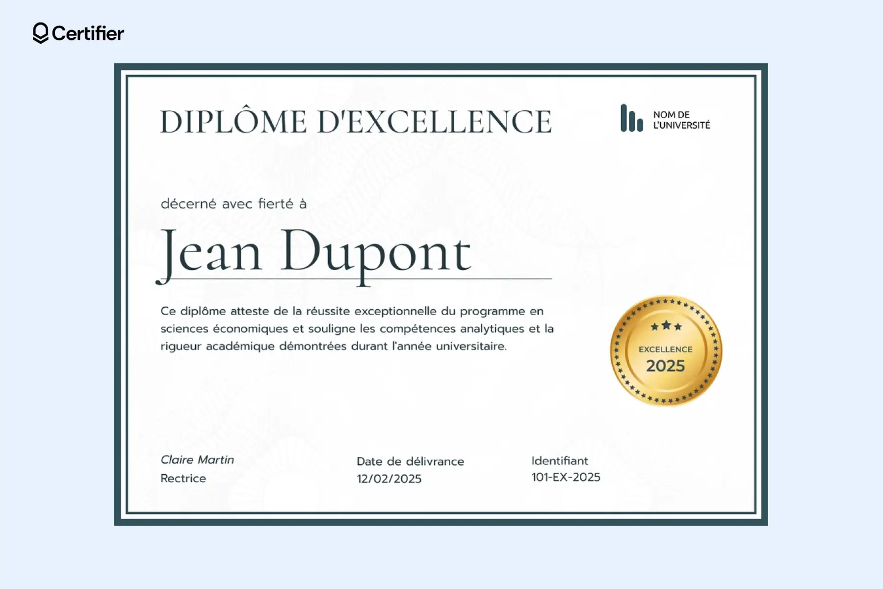Diplome vierge modèle diplome Word moderne avec design vert et numéro unique.
