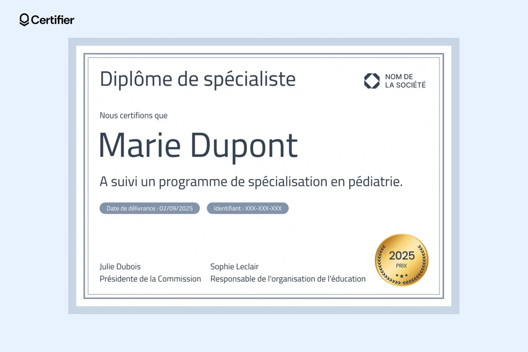 Télécharger modèle diplome Word minimaliste avec zones nom, date et signature.