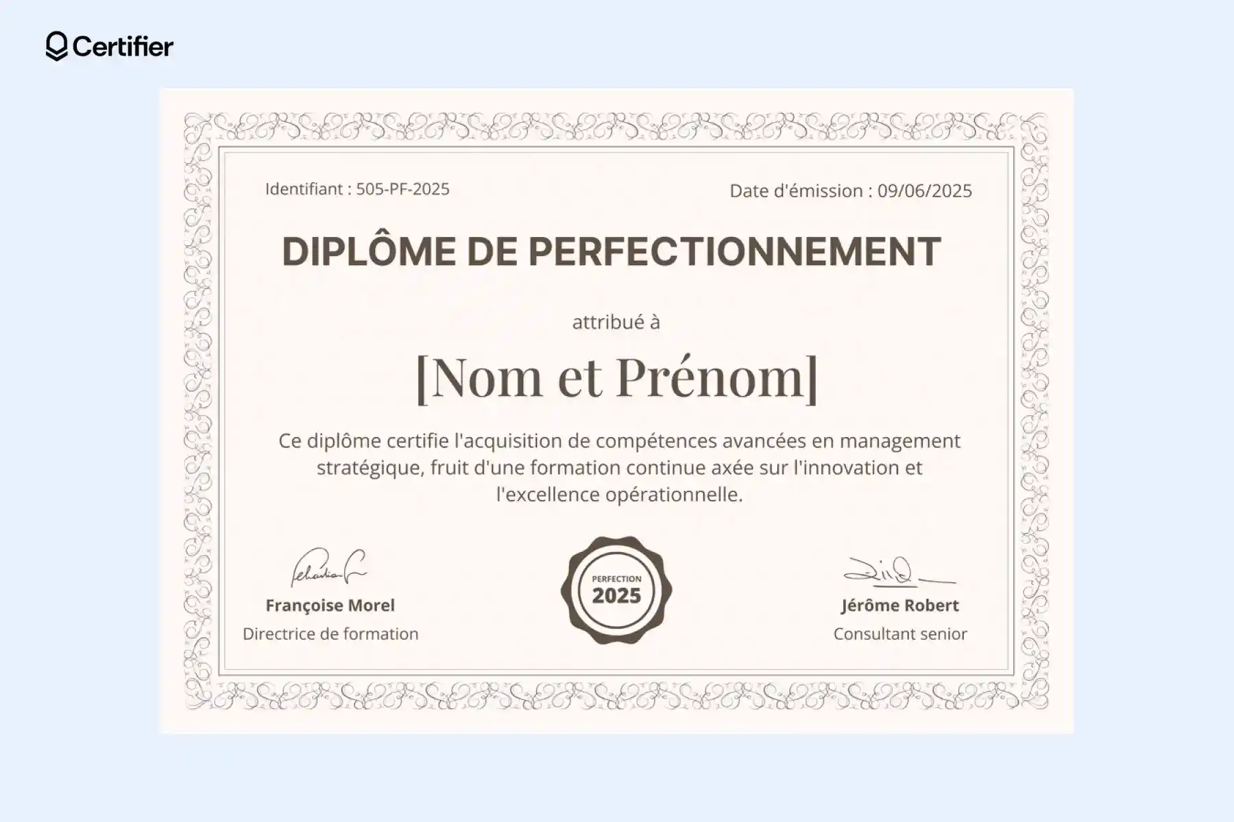Diplome vierge modèle diplome Word académique avec style classique.