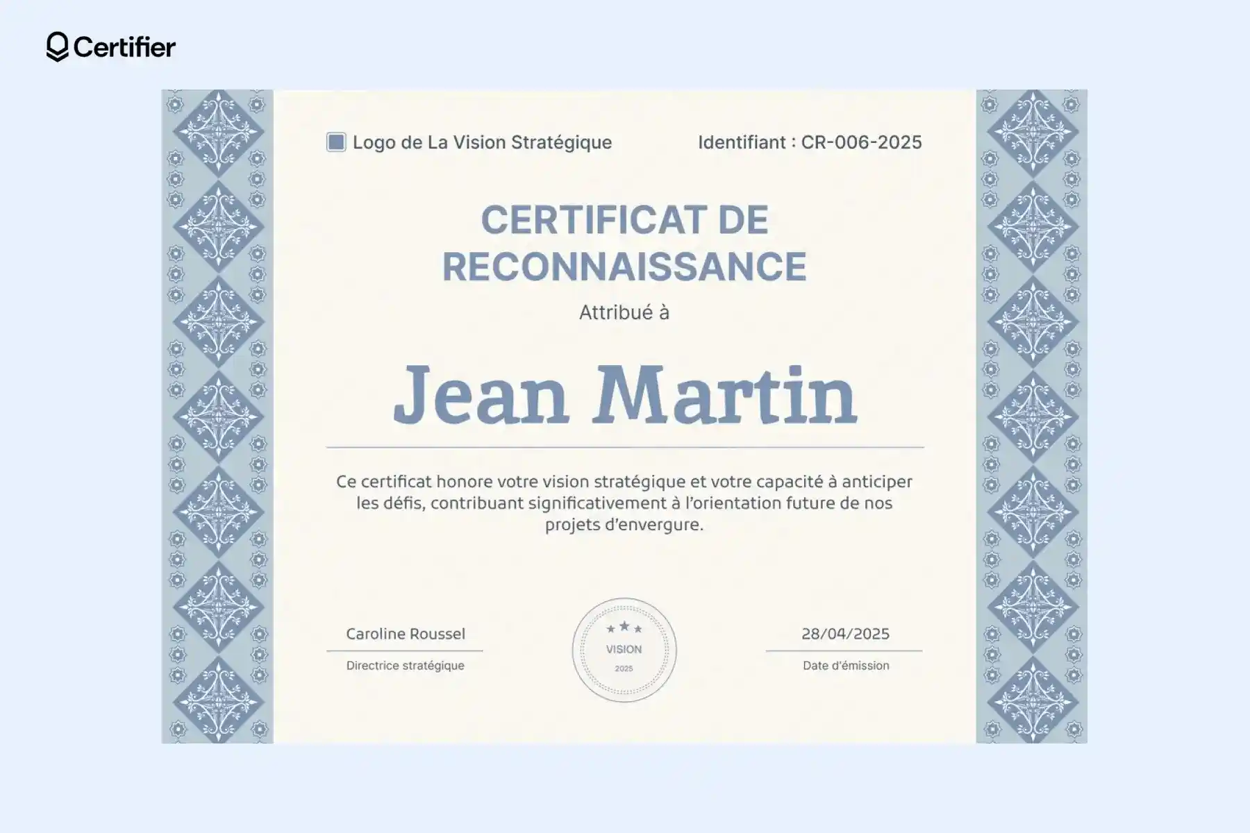 Diplome vierge modèle diplome Word créatif avec cadre géométrique coloré.