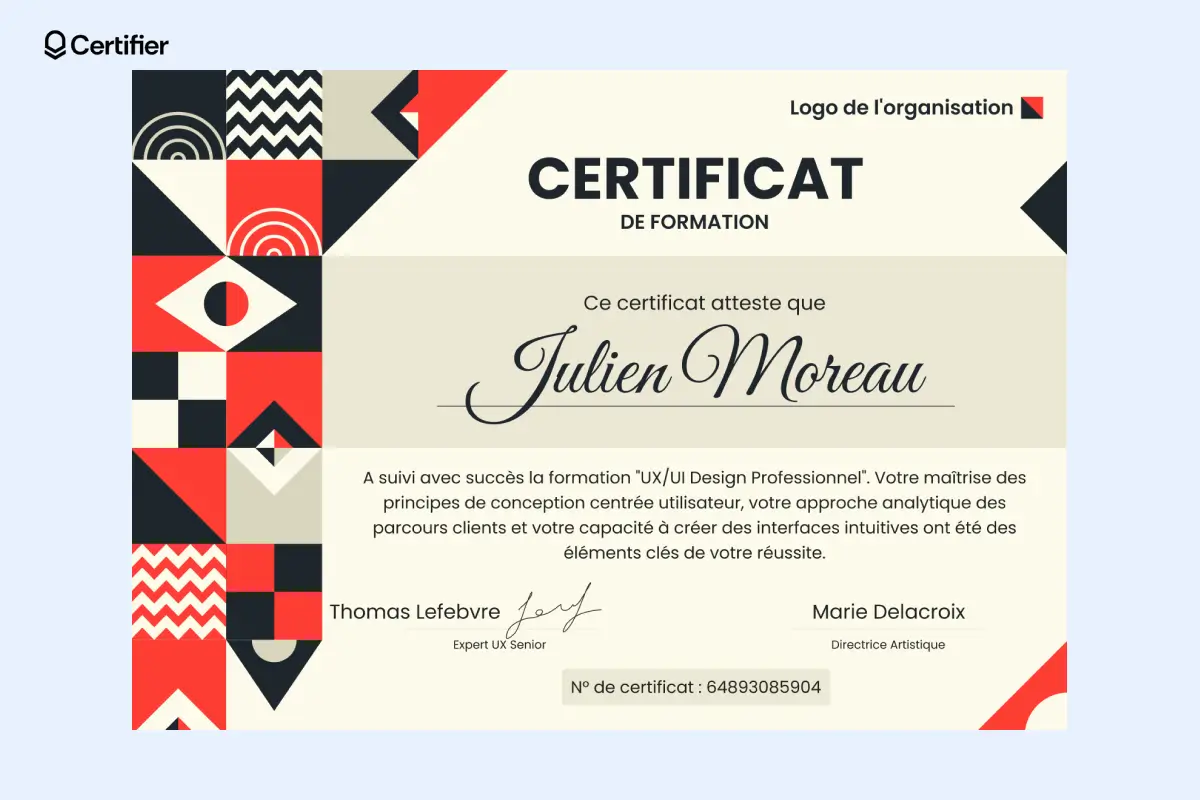 Modèle de diplôme PowerPoint bleu foncé avec détails dorés, sobre et professionnel.