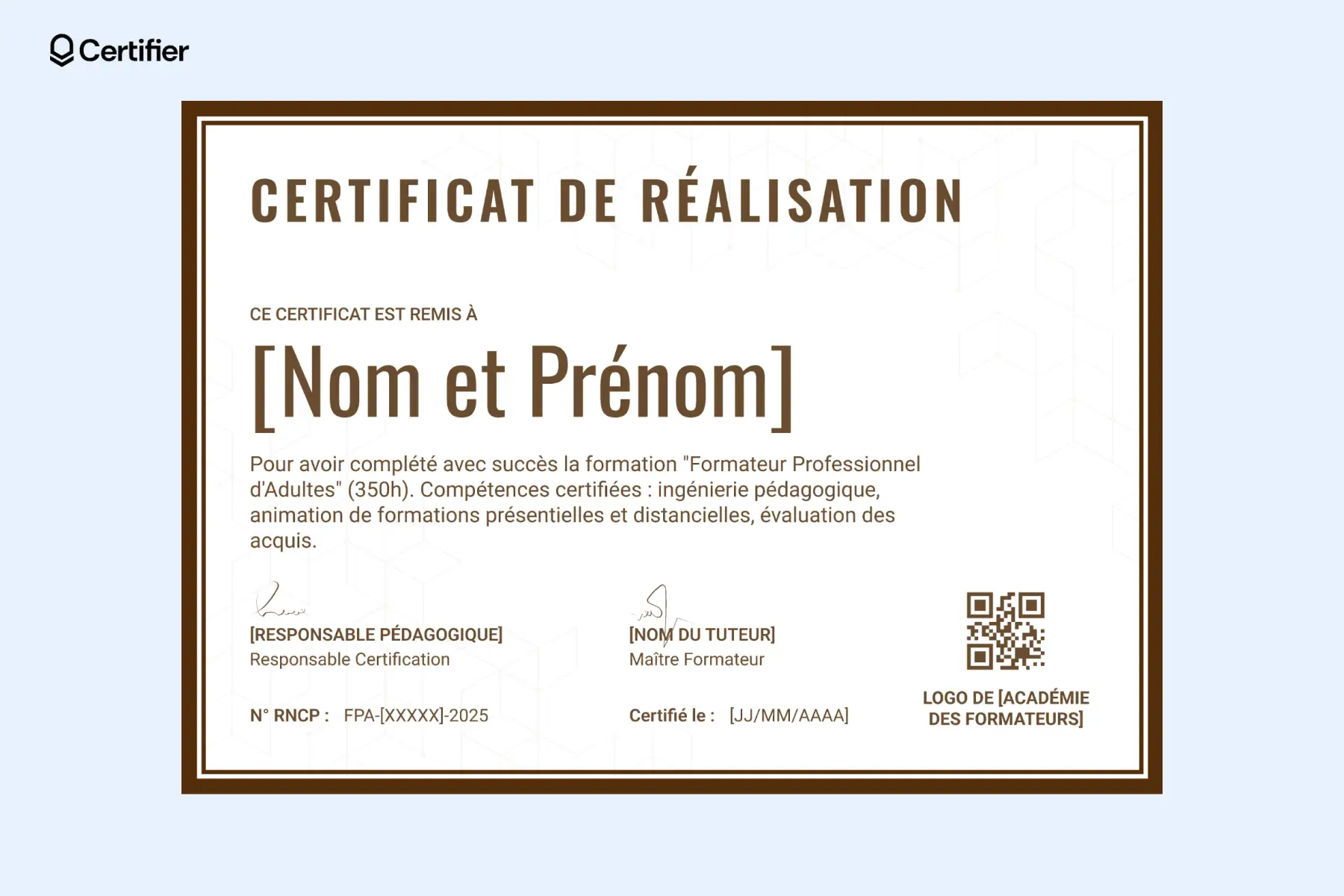 Diplôme Word classique avec un design propre et élégant.