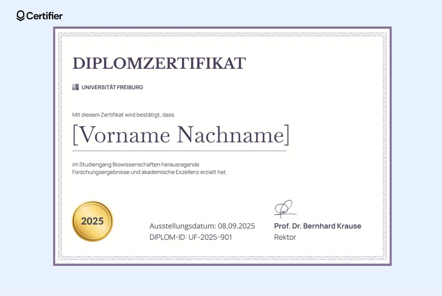 Professionelles Zertifikat in Word mit QR-Code und hervorgehobenen Elementen. Professionelles Zertifikat in Word mit QR-Code und hervorgehobenen Elementen.