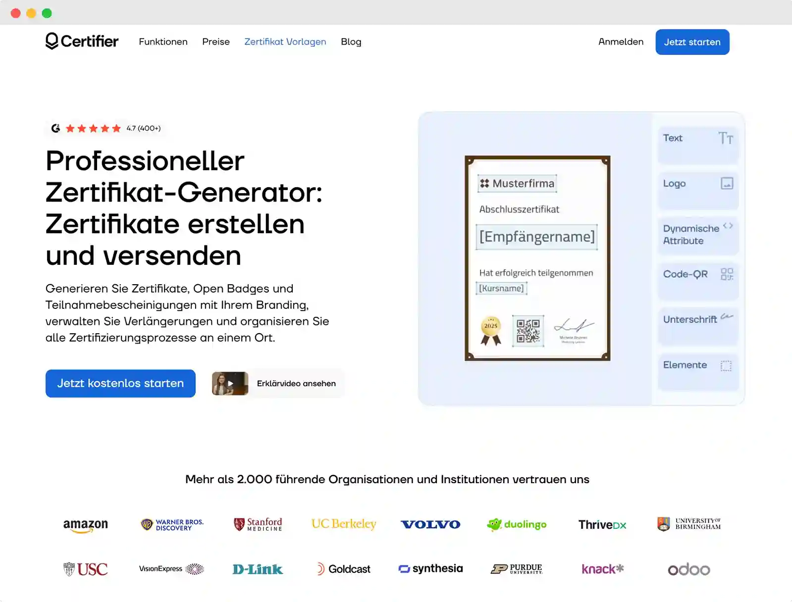 Zertifikat Generator online von Certifier mit Erstellung, Personalisierung und Versand digitaler Zertifikate. Zertifikat Generator online von Certifier mit Erstellung, Personalisierung und Versand digitaler Zertifikate.