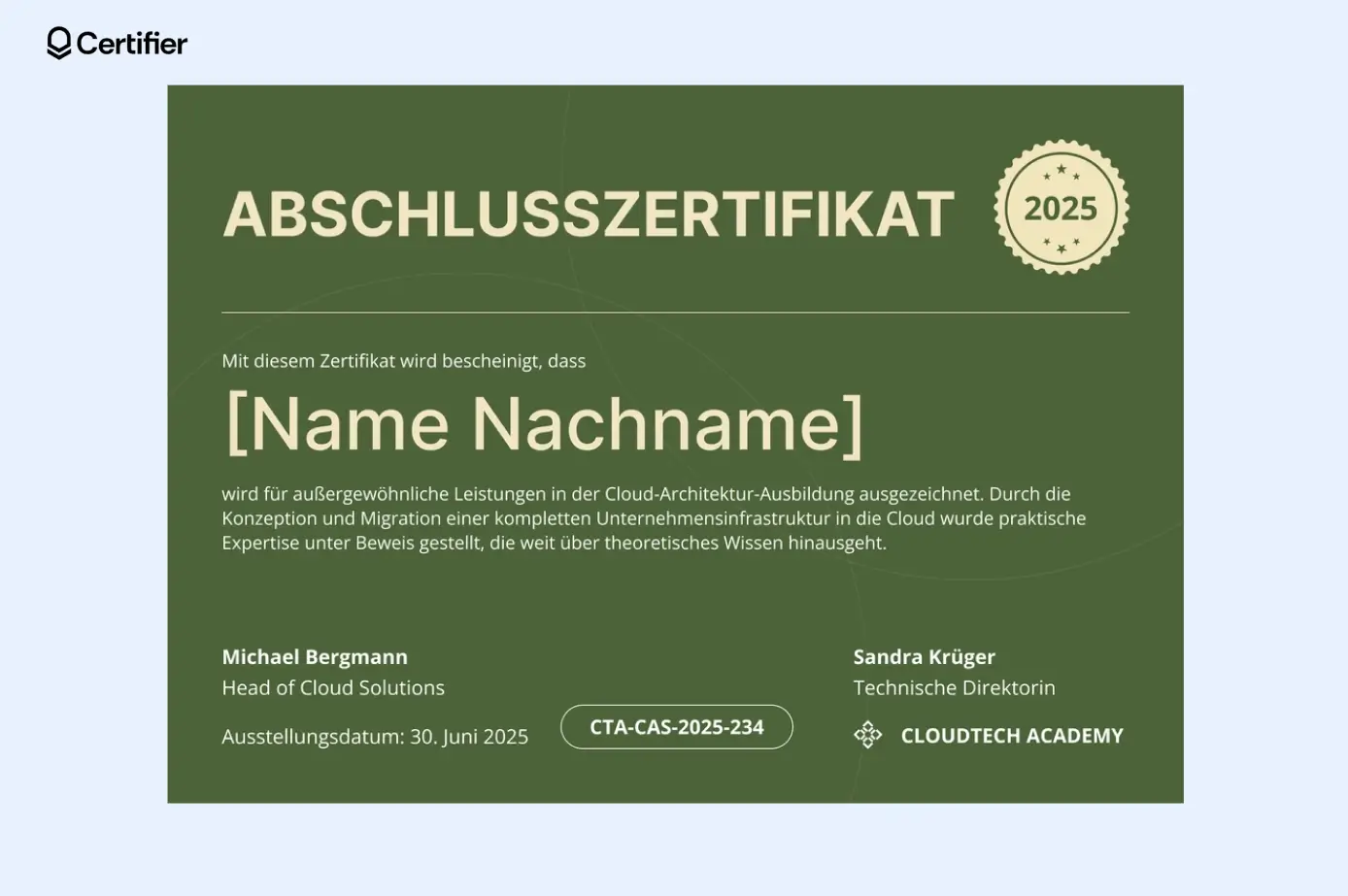 PowerPoint Zertifikat Vorlage mit grünem Hintergrund und farbenfrohem Randmuster. PowerPoint Zertifikat Vorlage mit grünem Hintergrund und farbenfrohem Randmuster.