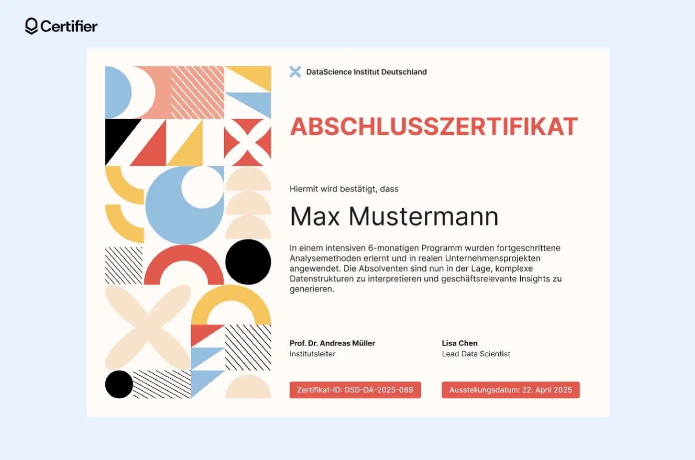 Zertifikat Vorlage PowerPoint mit professionellem blauen Design und klarer Struktur. Zertifikat Vorlage PowerPoint mit professionellem blauen Design und klarer Struktur.