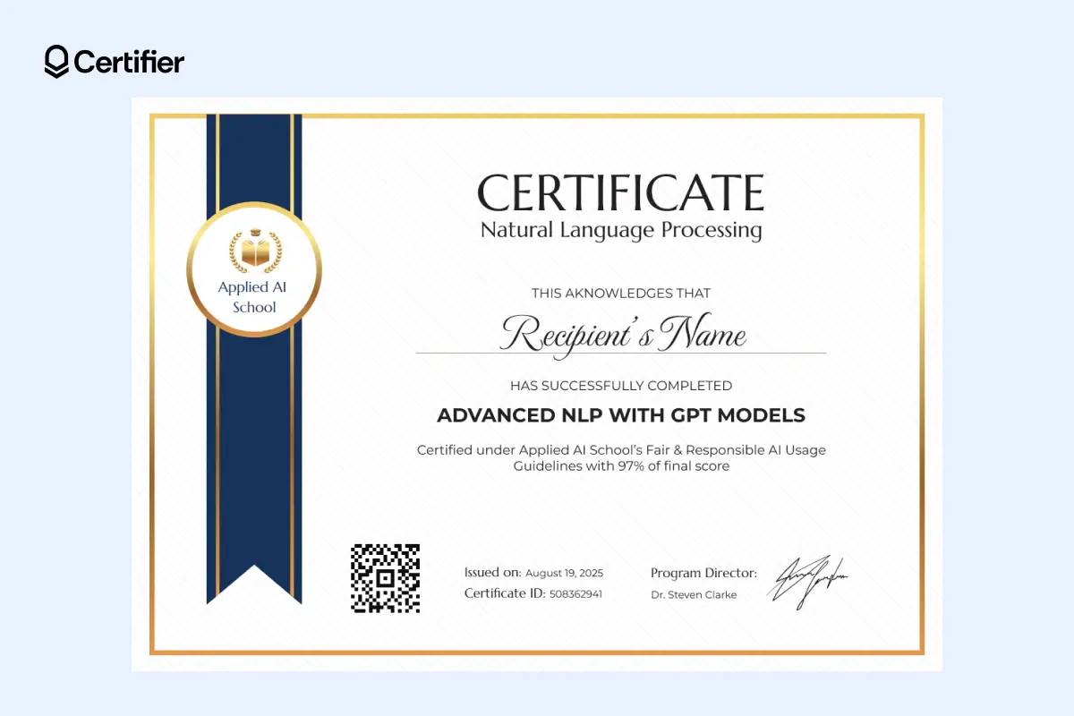 Certificate template AI free download with a traditional design, gold frame and blue ribbon strap featuring a badge element. Certificate template AI free download with a traditional design, gold frame and blue ribbon strap featuring a badge element.