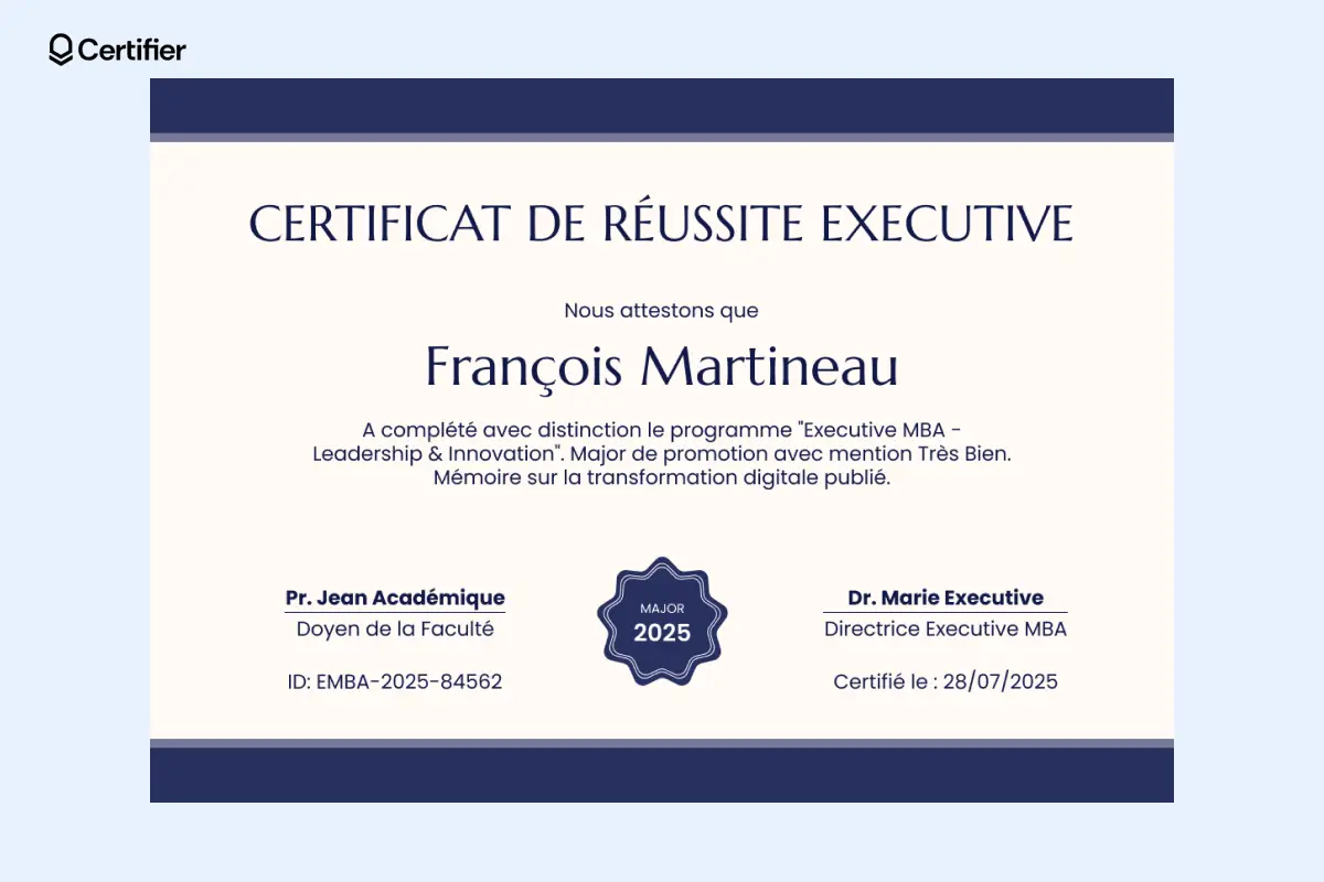 Certificat de réussite modèle gratuit utilisé pour un concours de talents scolaires, avec design classique et champs pour signatures. Certificat de réussite modèle gratuit utilisé pour un concours de talents scolaires, avec design classique et champs pour signatures.