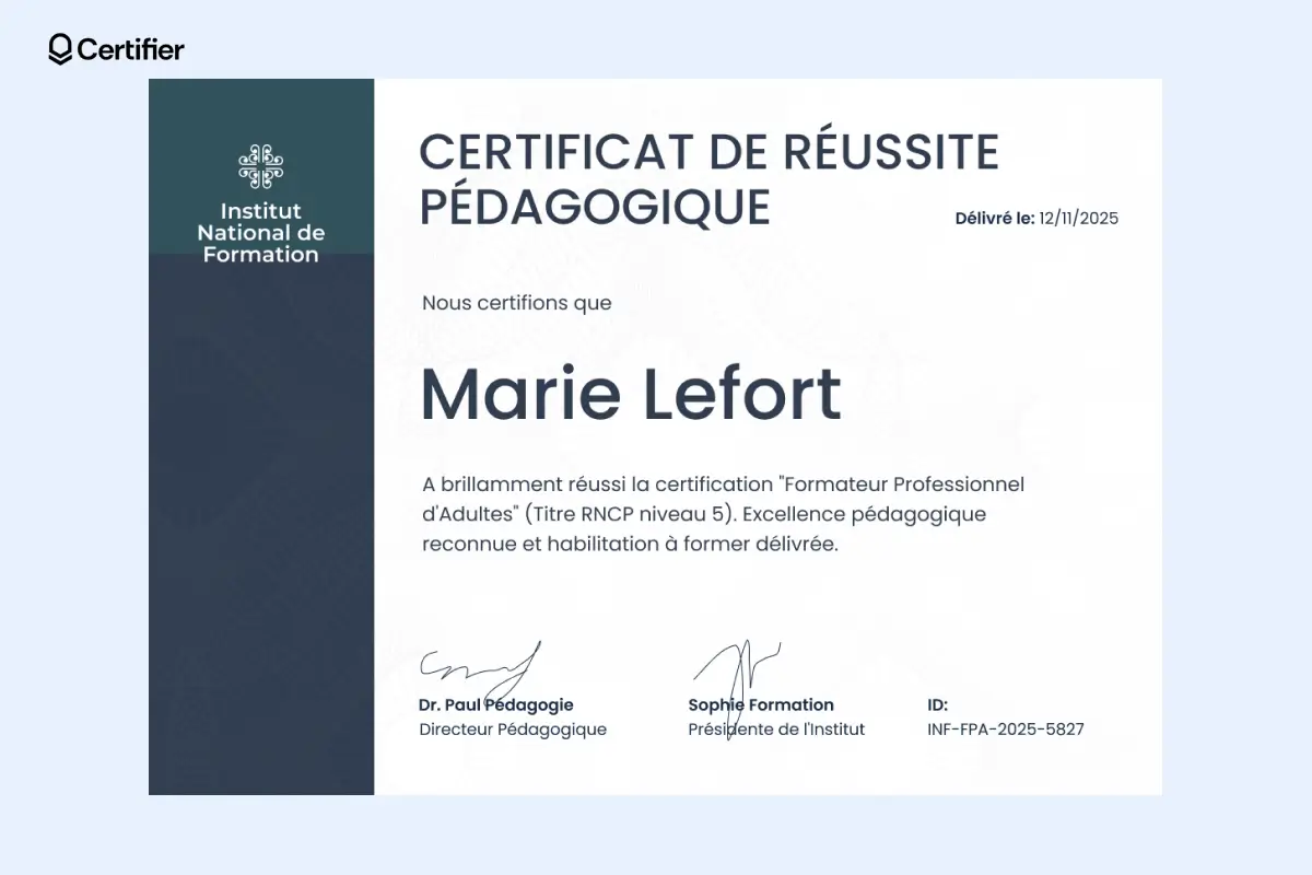 Certificat de réussite modèle Word bleu foncé et blanc pour un plan de crédit ou de performance, avec éléments de design modernes. Certificat de réussite modèle Word bleu foncé et blanc pour un plan de crédit ou de performance, avec éléments de design modernes.