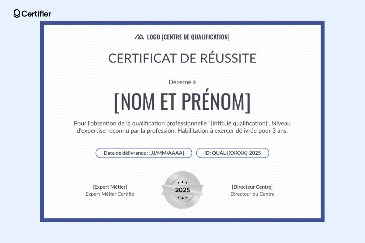 Certificat de réussite modèle gratuit en dégradé de bleu, avec badge étoile argentée pour service client. Certificat de réussite modèle gratuit en dégradé de bleu, avec badge étoile argentée pour service client.
