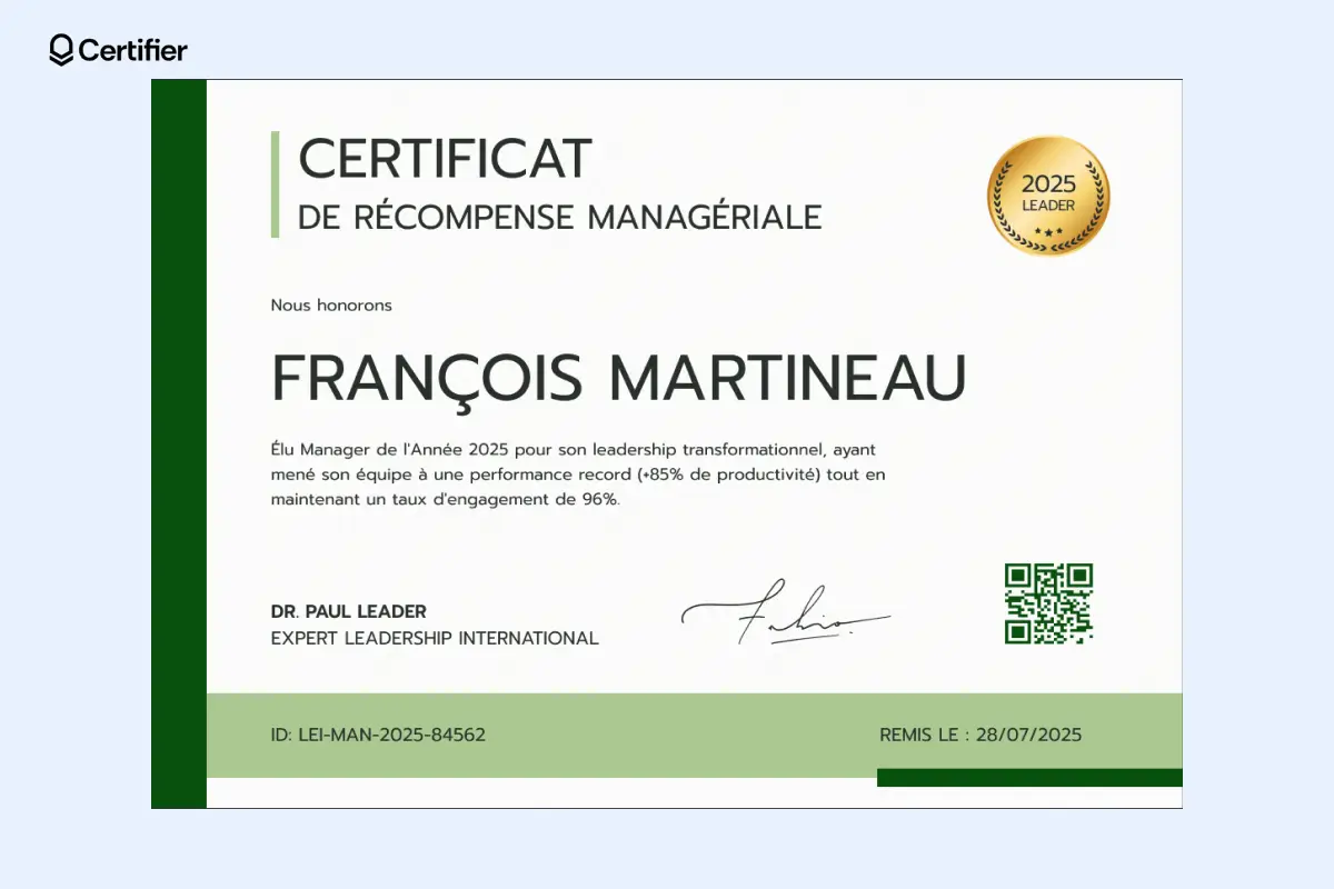 Certificat de récompense modèle sportif avec accents verts et dorés. Certificat de récompense modèle sportif avec accents verts et dorés.