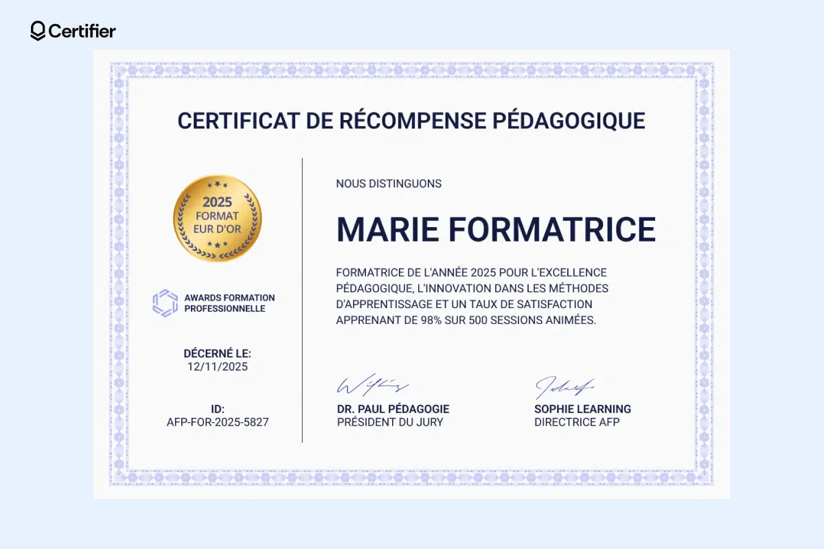 Certificat de récompense modèle avec bordure bleue et icône de médaille. Certificat de récompense modèle avec bordure bleue et icône de médaille.