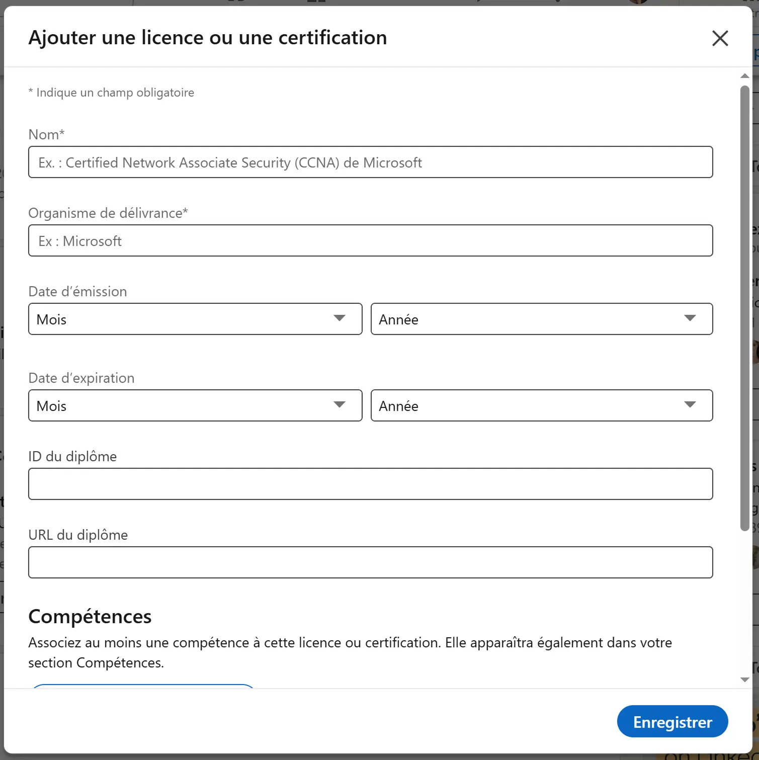 Fenêtre LinkedIn montrant comment ajouter une certification sur LinkedIn étape par étape. Fenêtre LinkedIn montrant comment ajouter une certification sur LinkedIn étape par étape.
