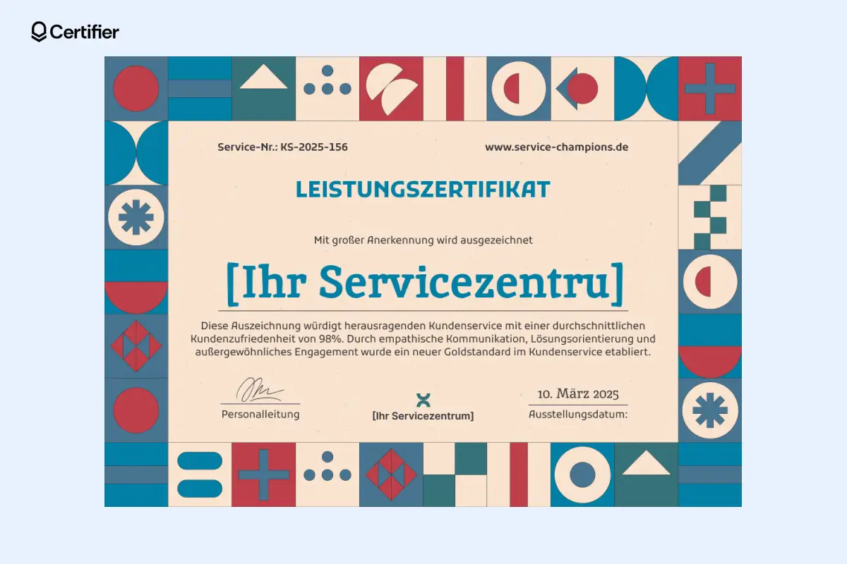 Leistungszertifikat Vorlage mit abstraktem Design – ideal für akademische oder kreative Auszeichnungen. Leistungszertifikat Vorlage mit abstraktem Design – ideal für akademische oder kreative Auszeichnungen.