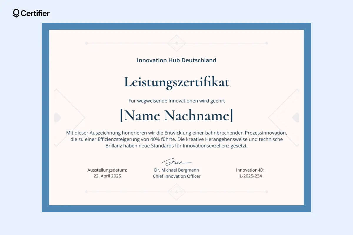 Minimalistische Leistungszertifikat Vorlage mit Leistungskennzahlen und Platz für ein Logo. Minimalistische Leistungszertifikat Vorlage mit Leistungskennzahlen und Platz für ein Logo.