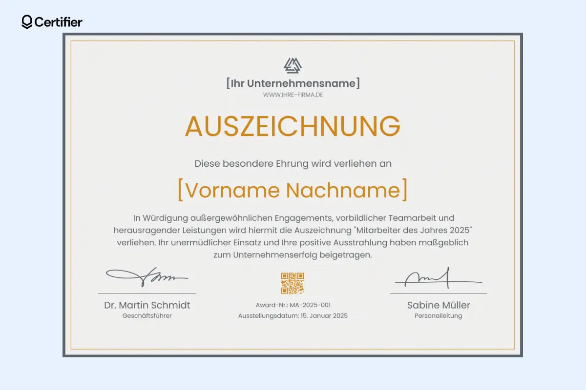 Editierbare Auszeichnung Vorlage Word zur Ehrung herausragender Mitarbeitender. Editierbare Auszeichnung Vorlage Word zur Ehrung herausragender Mitarbeitender.