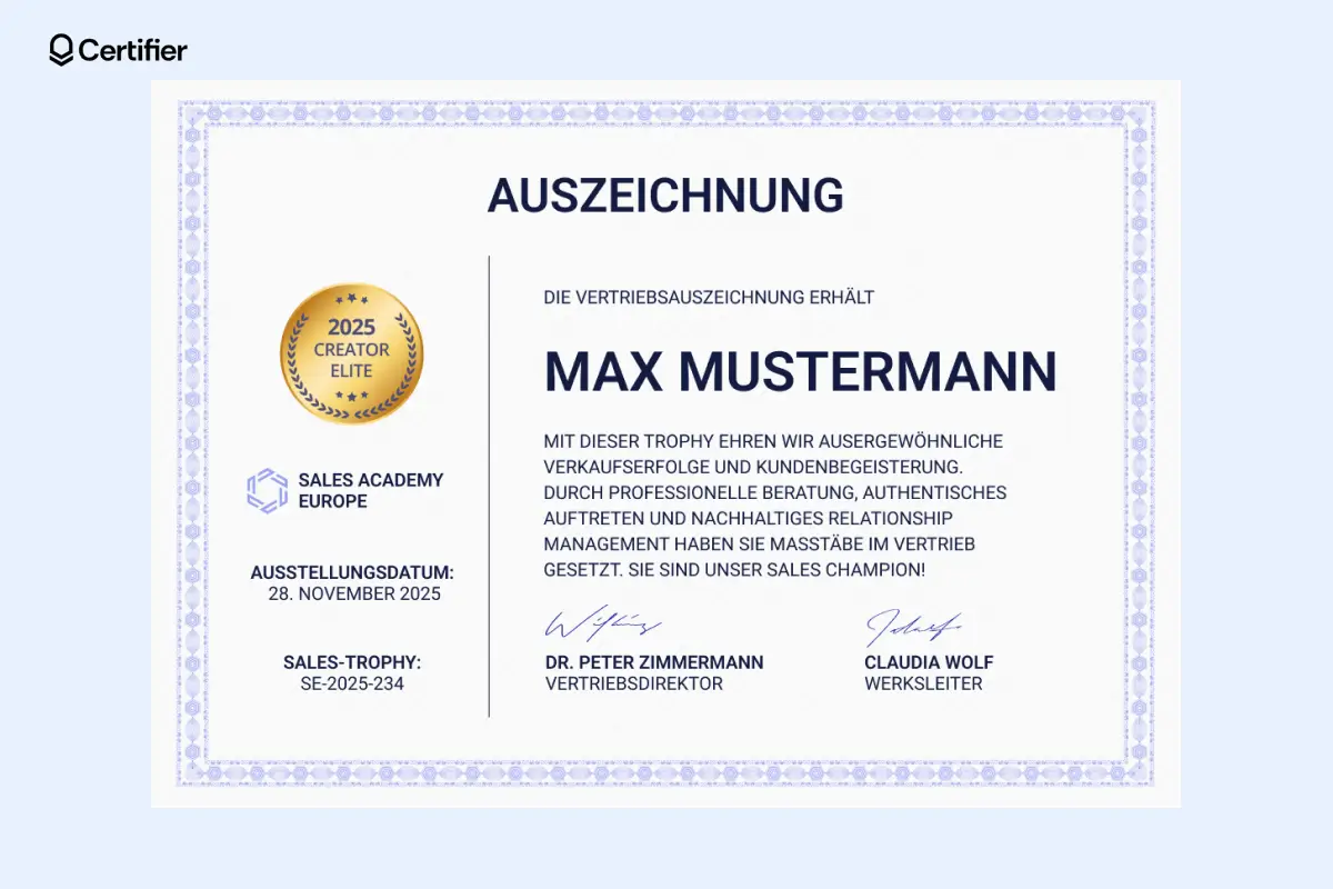 Auszeichnung Urkunde Vorlage mit Medaillen-Symbol für gemeinnütziges Engagement. Auszeichnung Urkunde Vorlage mit Medaillen-Symbol für gemeinnütziges Engagement.