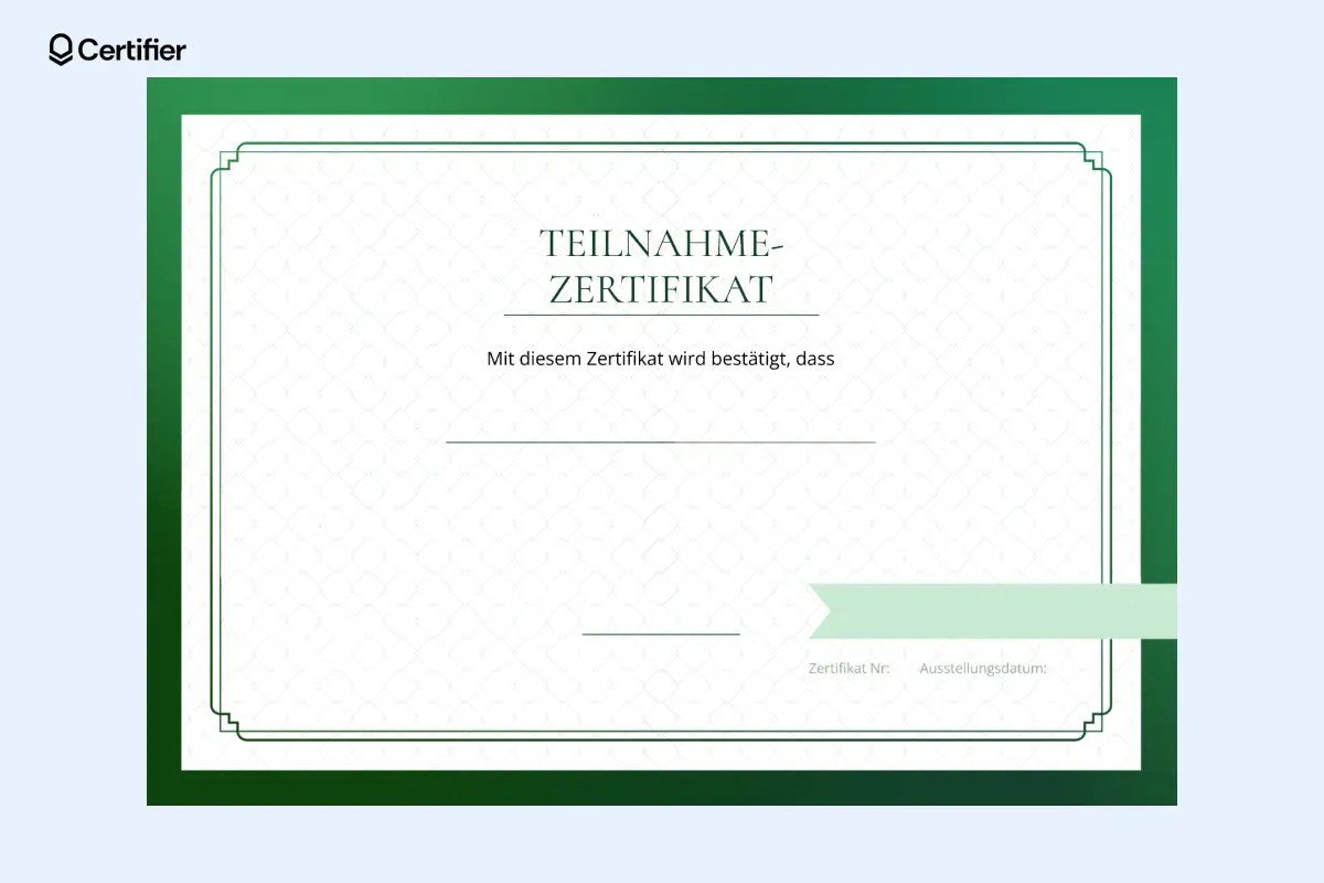 Blanko Zertifikat Vorlage mit ornamentalem Rand für Teilnahme. Blanko Zertifikat Vorlage mit ornamentalem Rand für Teilnahme.