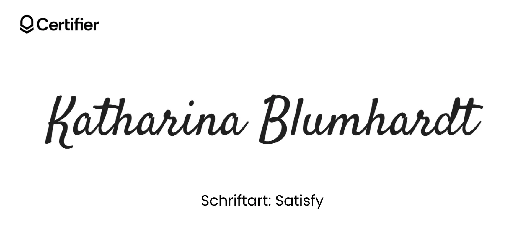 Satisfy – moderne, klare Schriftart Unterschrift kostenlos, ideal für E-Mail-Signaturen und Zertifikate. 