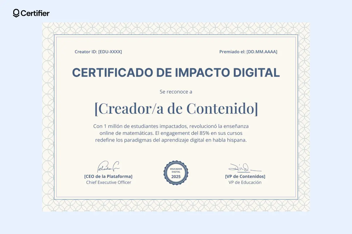 Certificado formal para eventos con diseño decorativo y colores sobrios. Certificado formal para eventos con diseño decorativo y colores sobrios.