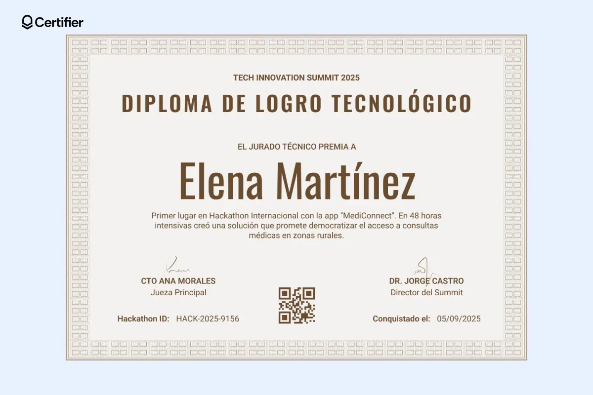 Certificado de logro corporativo con diseño formal y espacio para firmas y logotipo institucional. Certificado de logro corporativo con diseño formal y espacio para firmas y logotipo institucional.