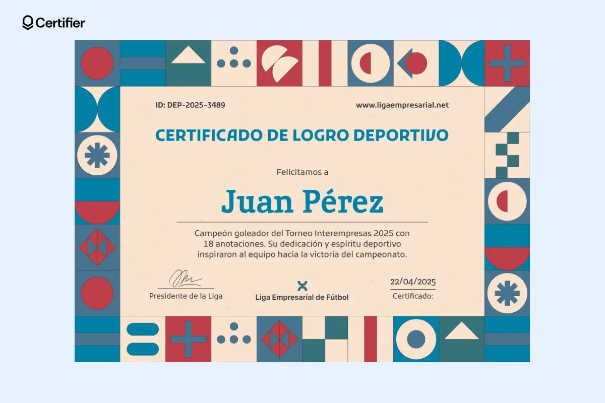 Modelo de certificado de logro con diseño abstracto para eventos académicos o creativos. Modelo de certificado de logro con diseño abstracto para eventos académicos o creativos.