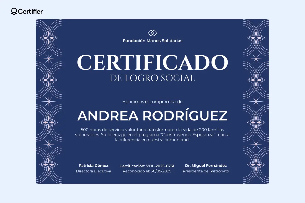 Modelo de certificado de logro elegante con diseño sobrio y detalles en azul para premiaciones. Modelo de certificado de logro elegante con diseño sobrio y detalles en azul para premiaciones.