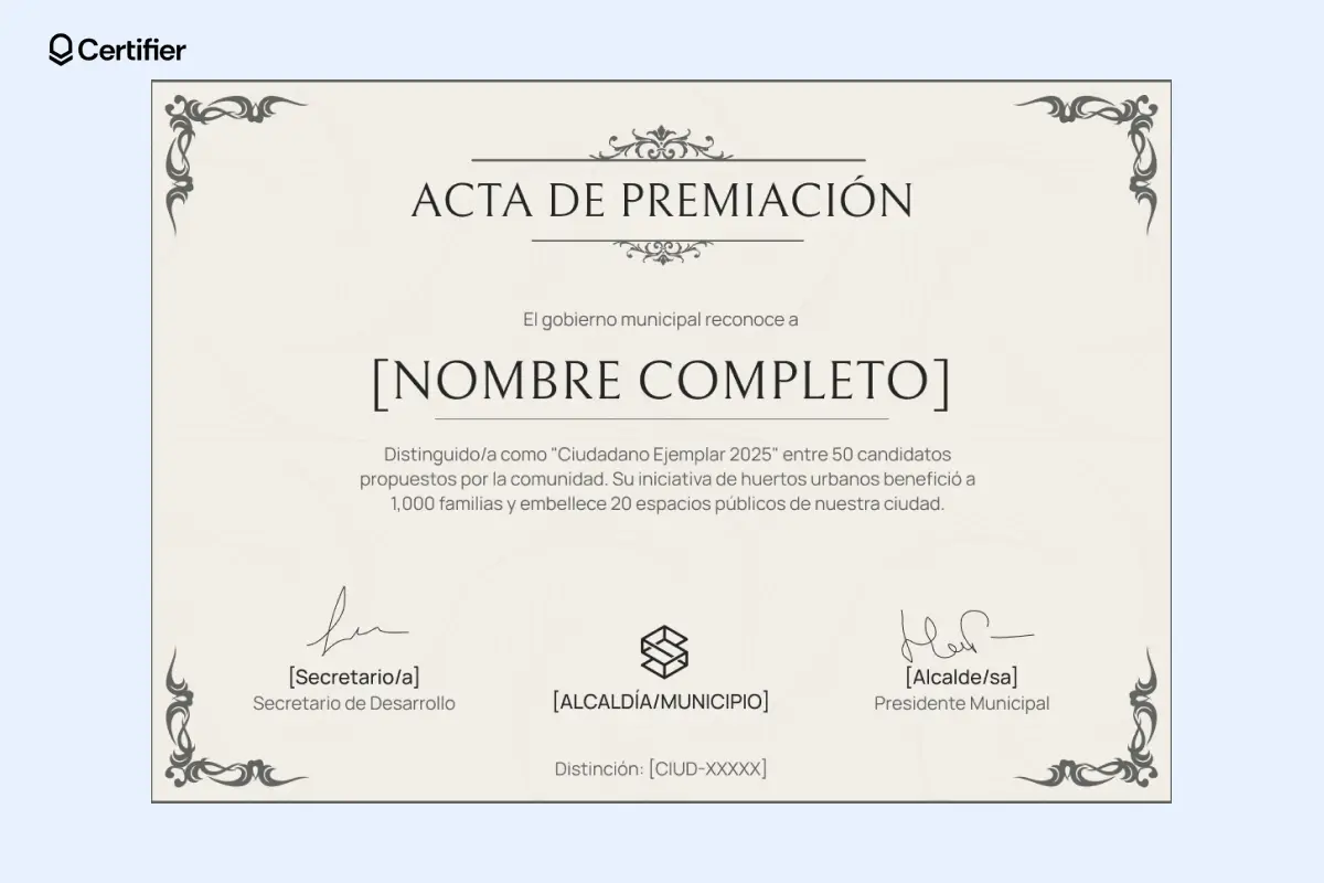 Plantilla de certificado de premio ejemplo con estilo clásico y elegante. Plantilla de certificado de premio ejemplo con estilo clásico y elegante.