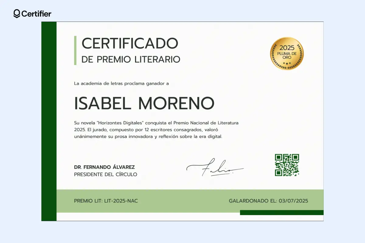 Certificado de premio para imprimir con diseño deportivo verde y dorado. Certificado de premio para imprimir con diseño deportivo verde y dorado.