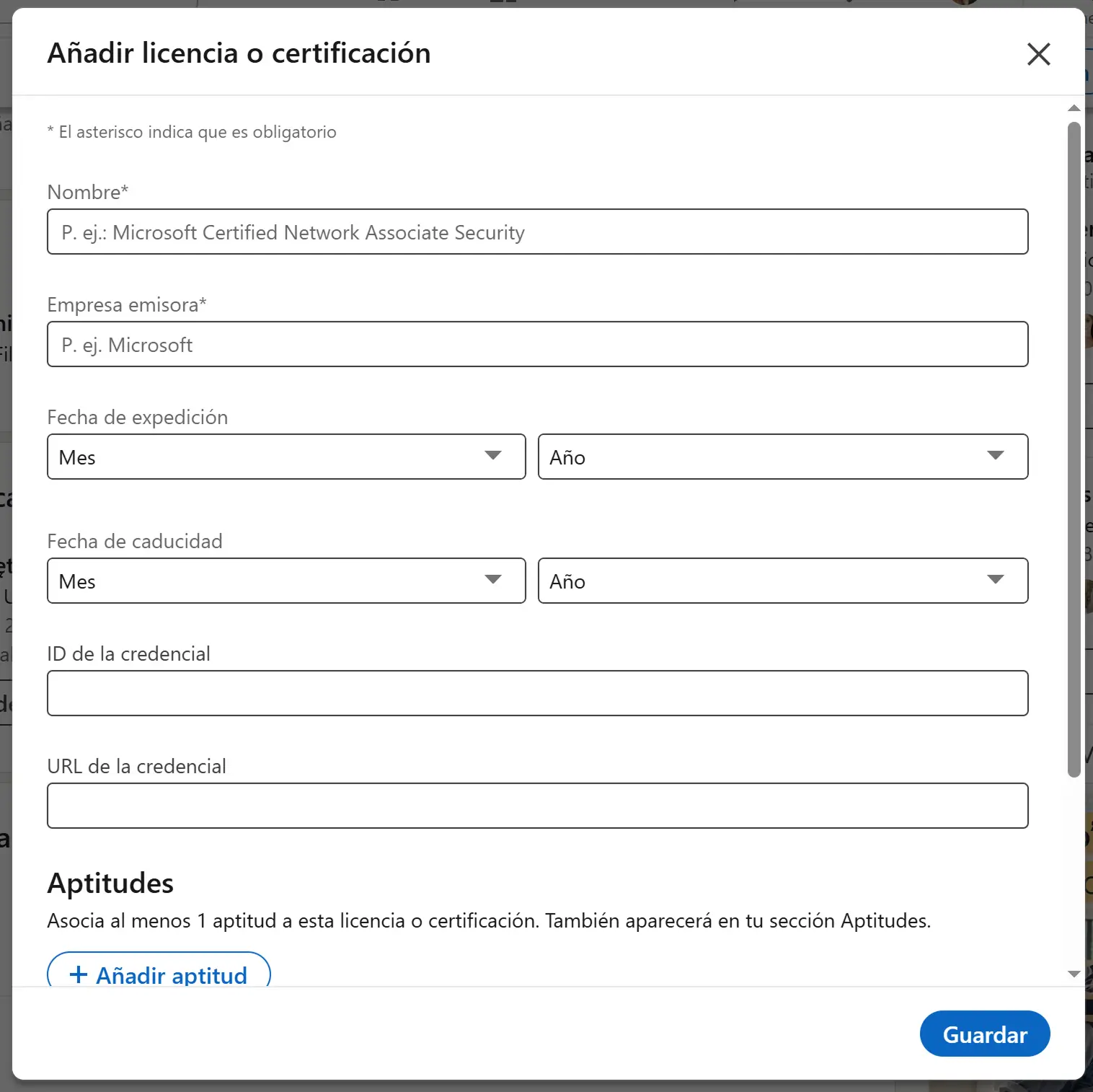 Ventana de LinkedIn donde se muestra cómo añadir certificado a LinkedIn paso a paso. Ventana de LinkedIn donde se muestra cómo añadir certificado a LinkedIn paso a paso.